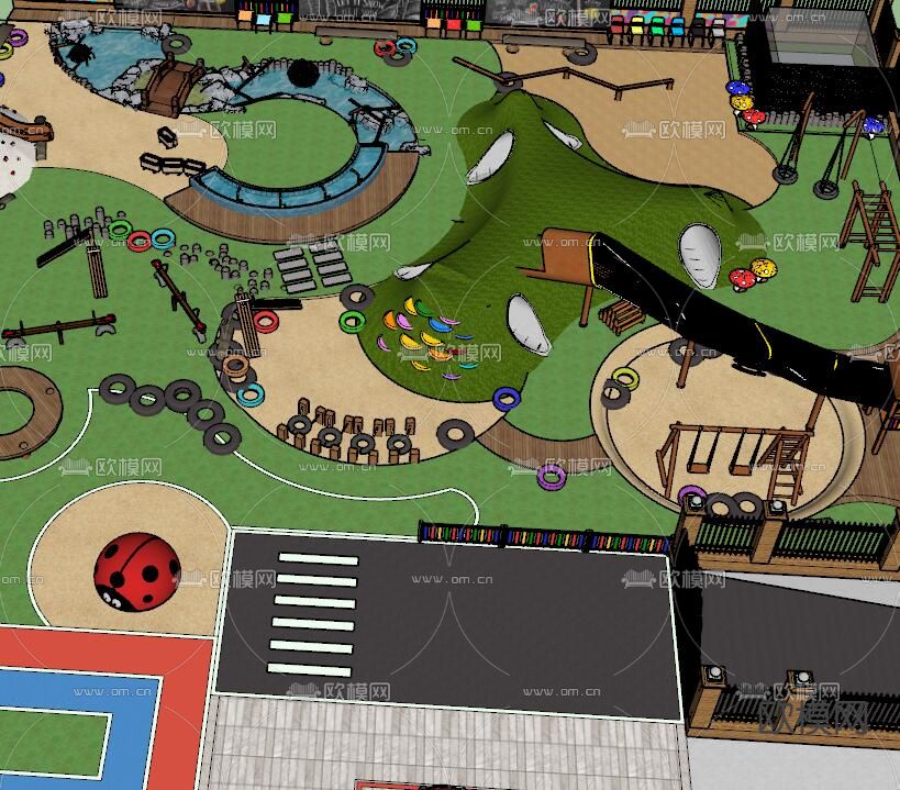 现代儿童游乐区su模型下载（渲染图4）
