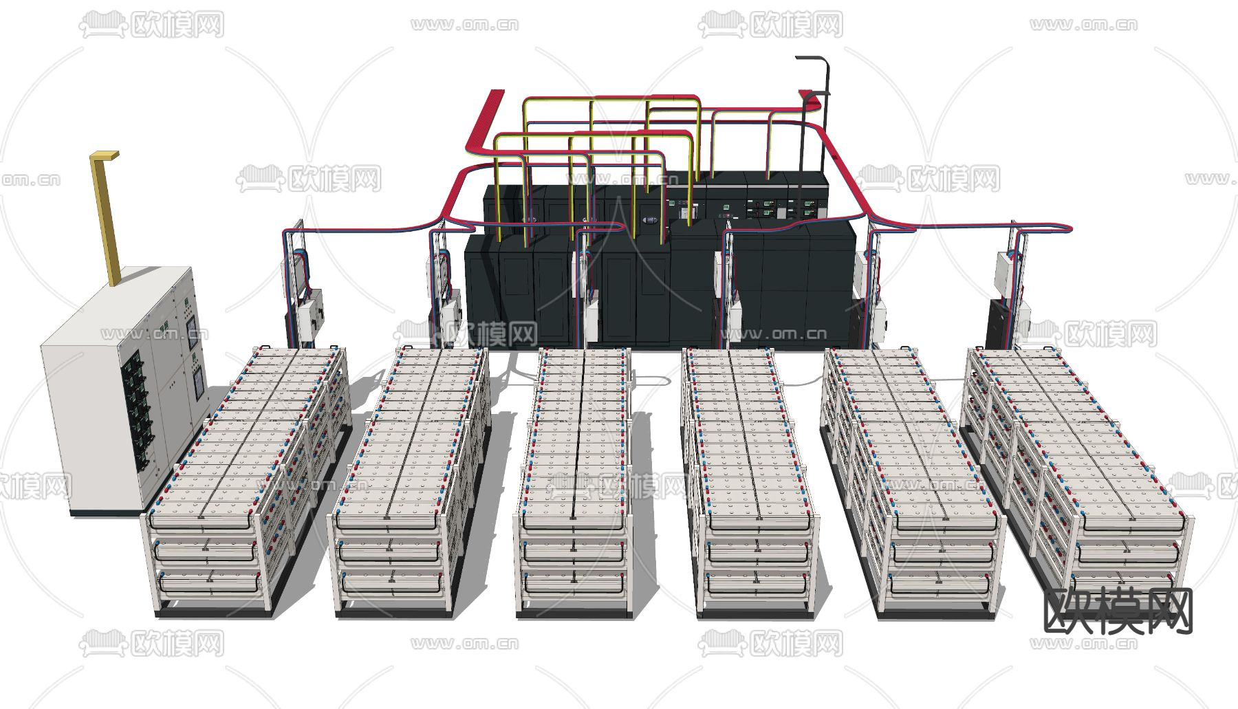 现代机房服务器设备su模型下载（渲染图2）