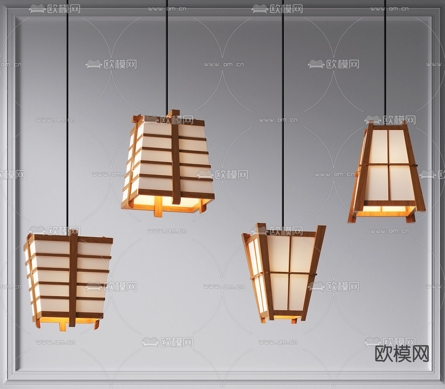 日式方块灯罩吊灯3d模型下载