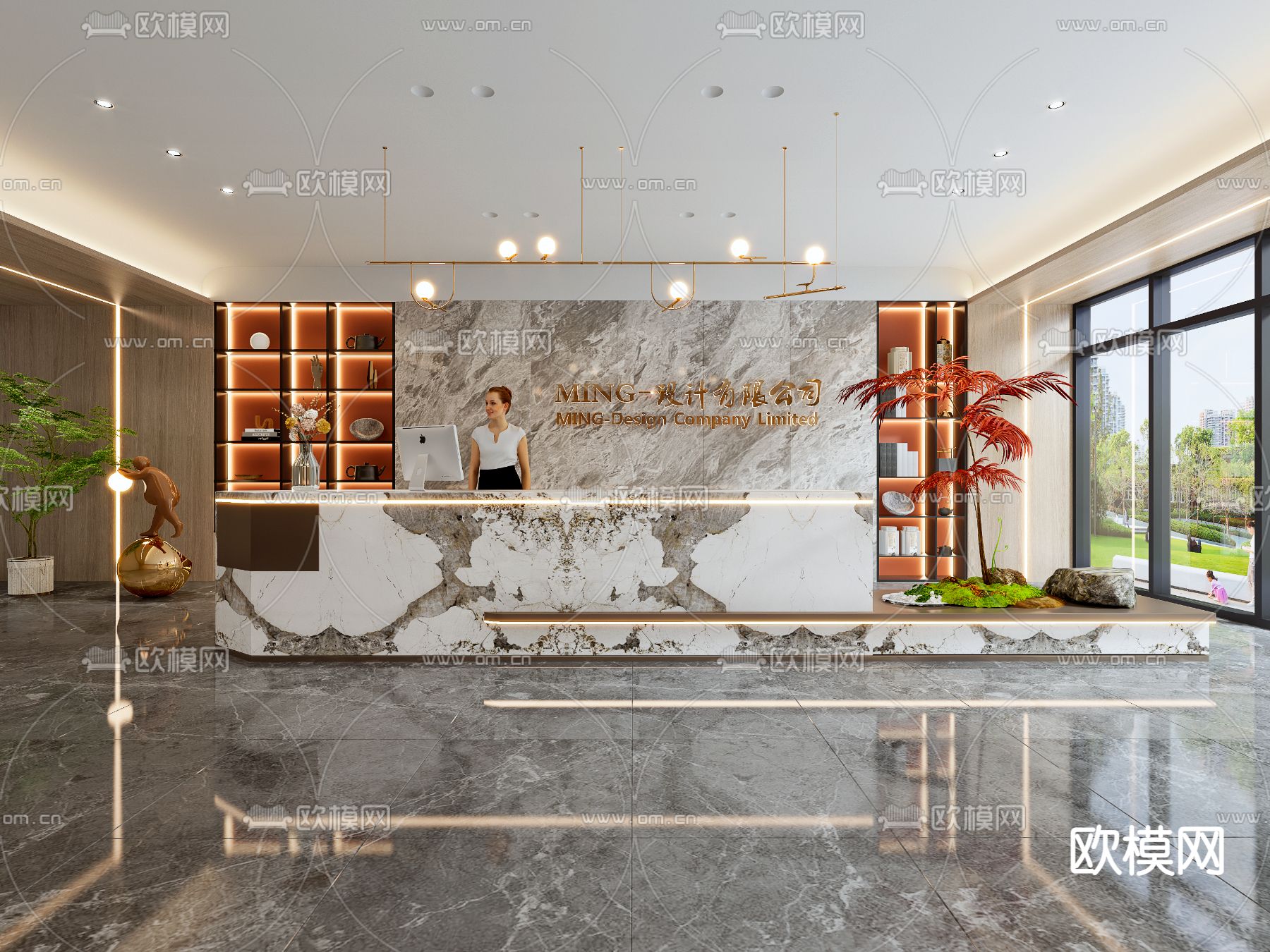 现代办公前台接待3d模型下载