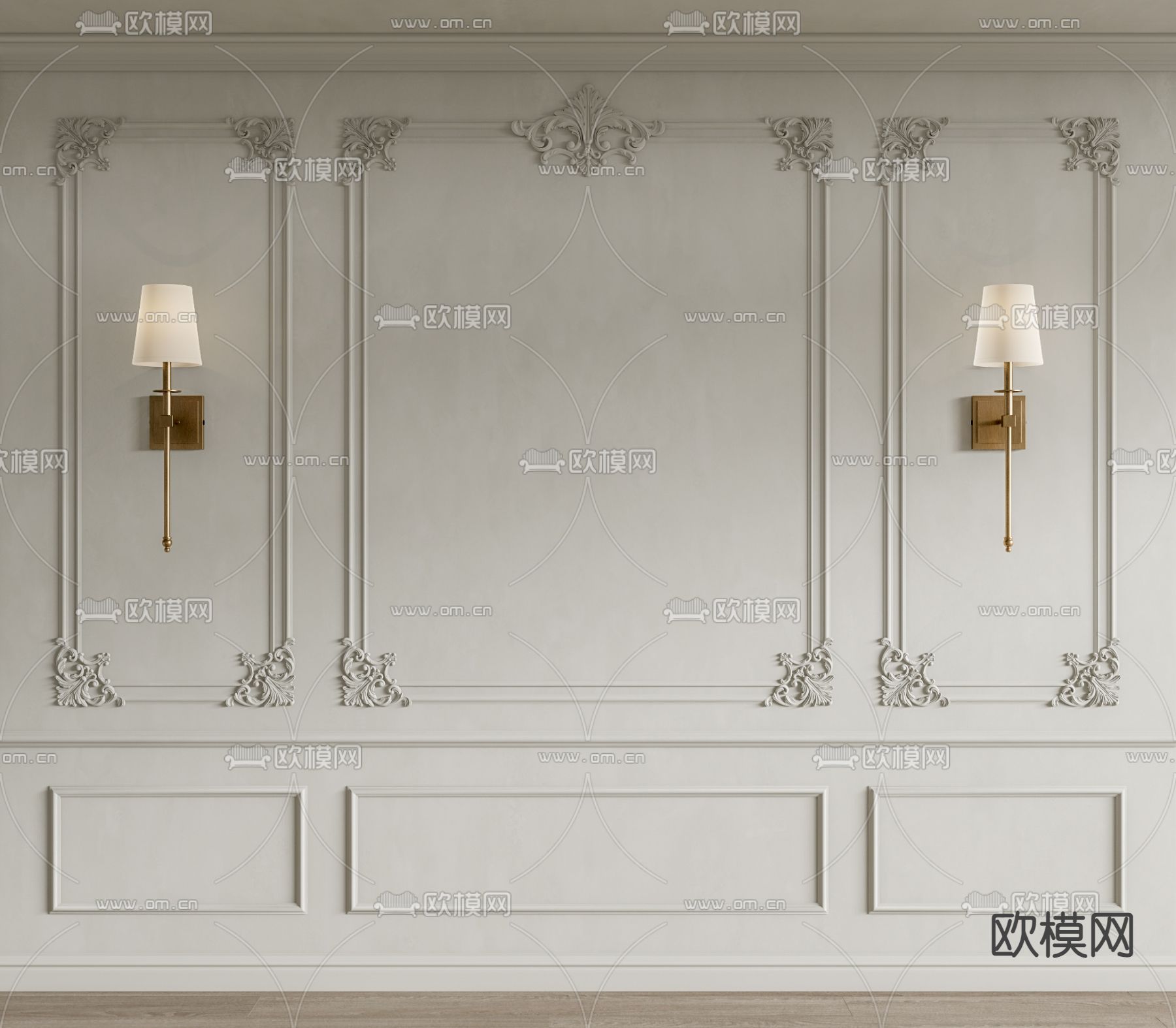 欧式雕花 卧室背景墙su模型下载（渲染图1）