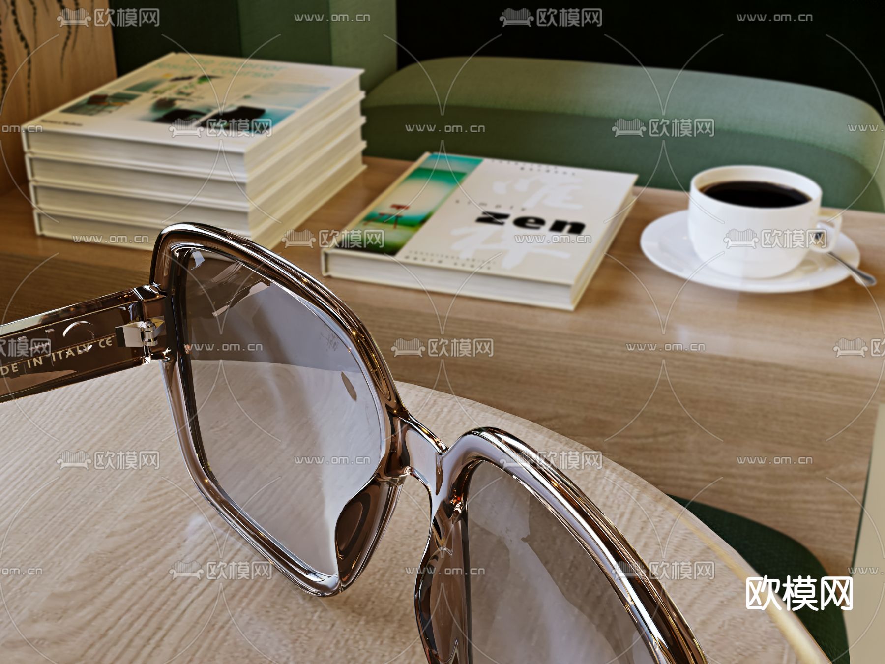 现代绿色卡位沙发3d模型下载（渲染图2）