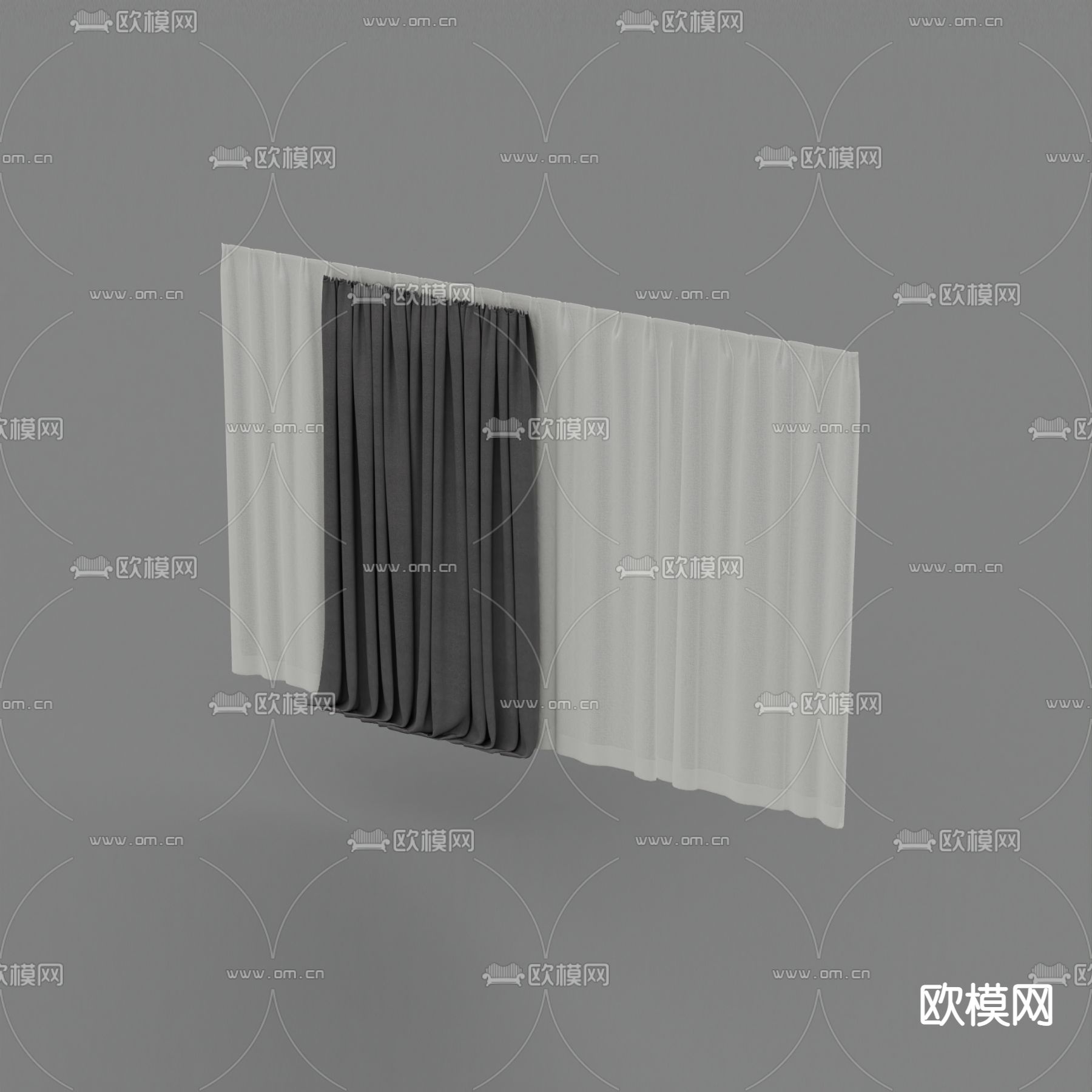 现代简约布艺遮光窗帘免费3d模型下载