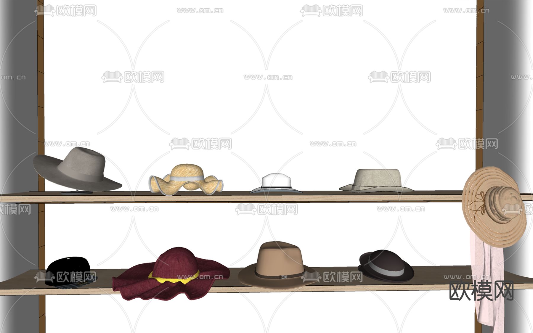 现代帽子 女士帽 牛仔帽su模型下载（渲染图2）