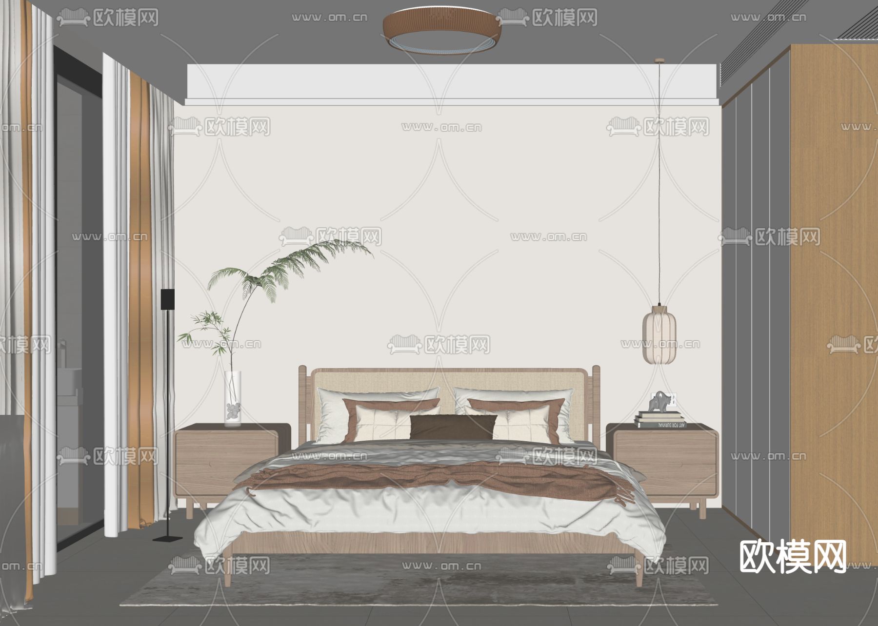 北欧卧室su模型下载（渲染图2）