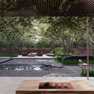  中式庭院景观su模型 