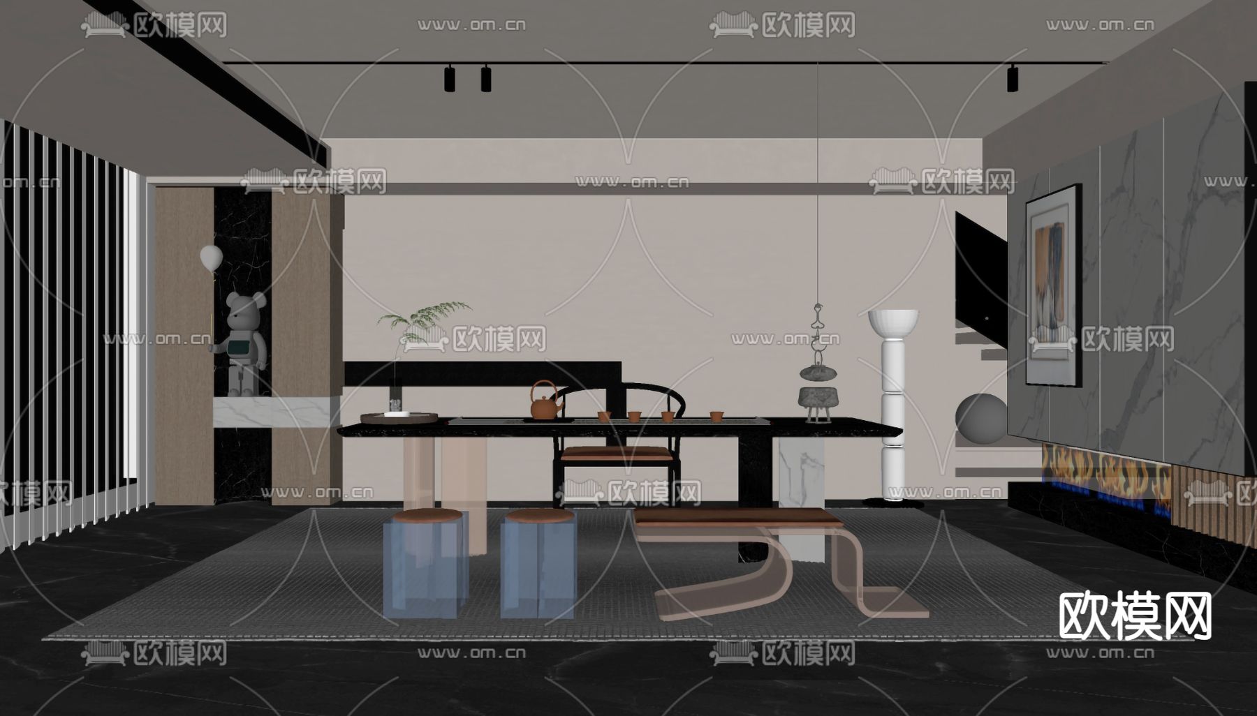 现代茶室su模型