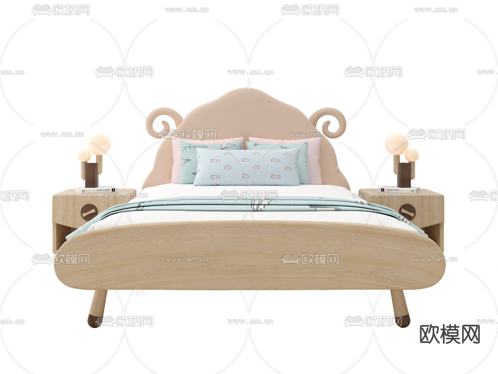 现代儿童床su模型下载（渲染图1）