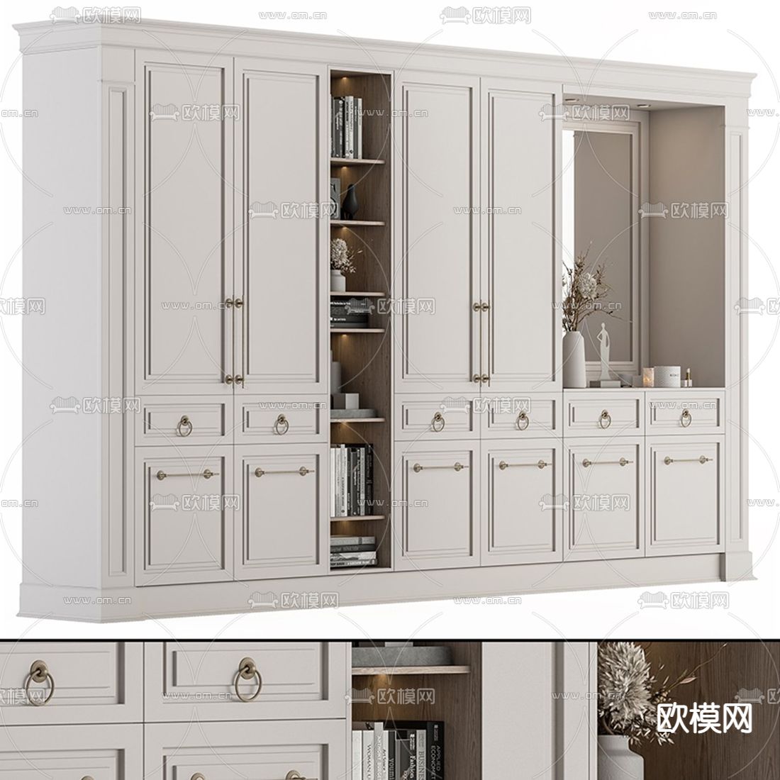 简欧一体式衣柜 衣橱3d模型下载（渲染图3）