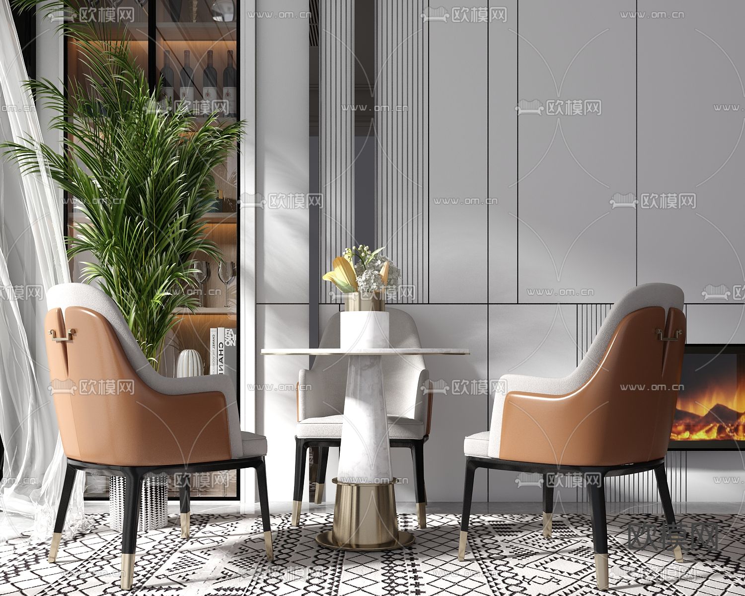 现代轻奢圆形休闲桌椅3d模型下载