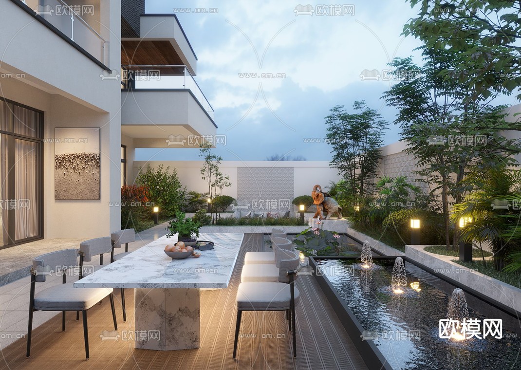 现代别墅庭院花园3d模型下载_ID12136656_3dmax免费模型-欧模网