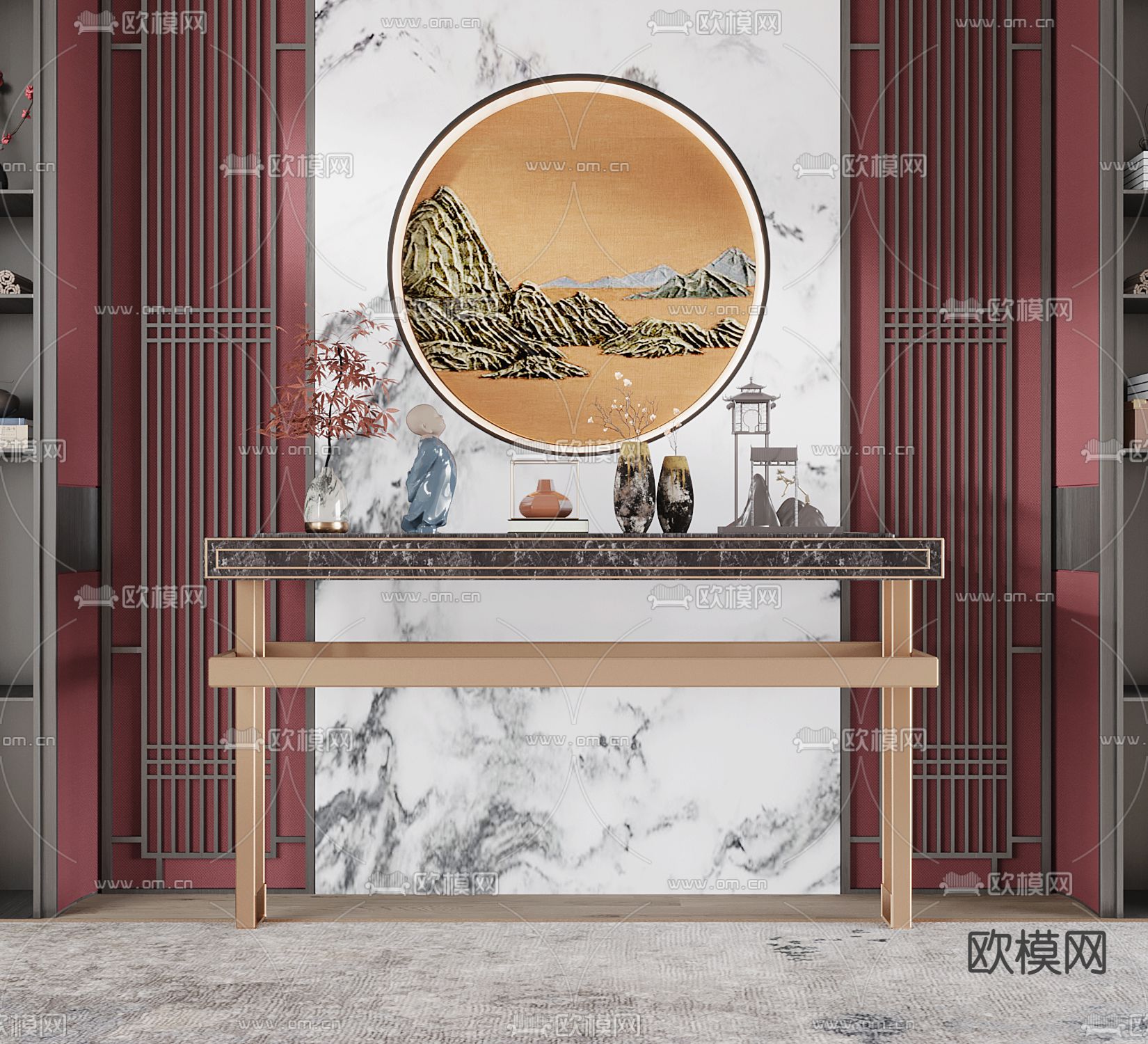 新中式玄关条案3d模型下载