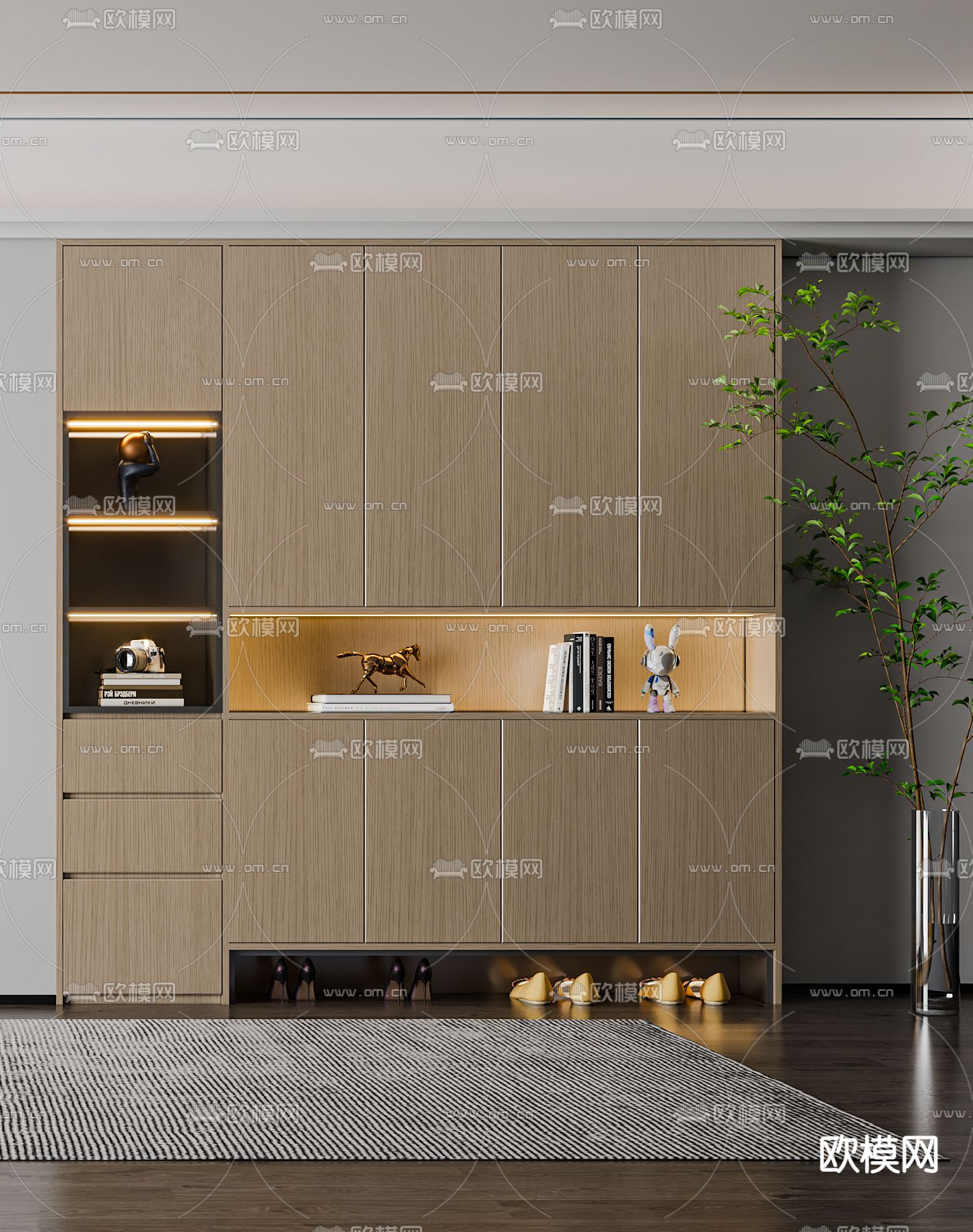 现代多功能玄关鞋柜3d模型下载（渲染图3）