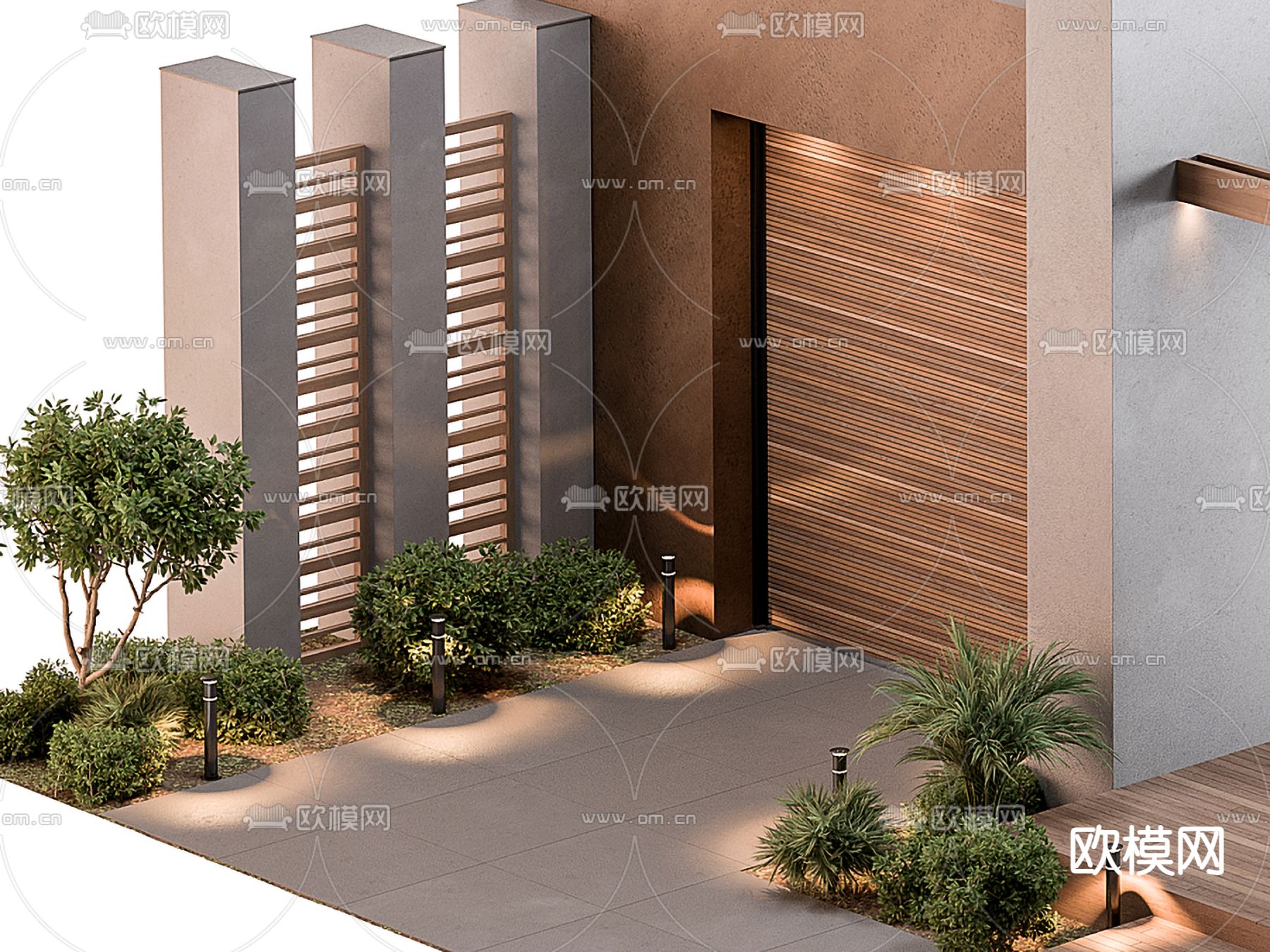 现代庭院入口长廊景观3d模型下载（渲染图2）
