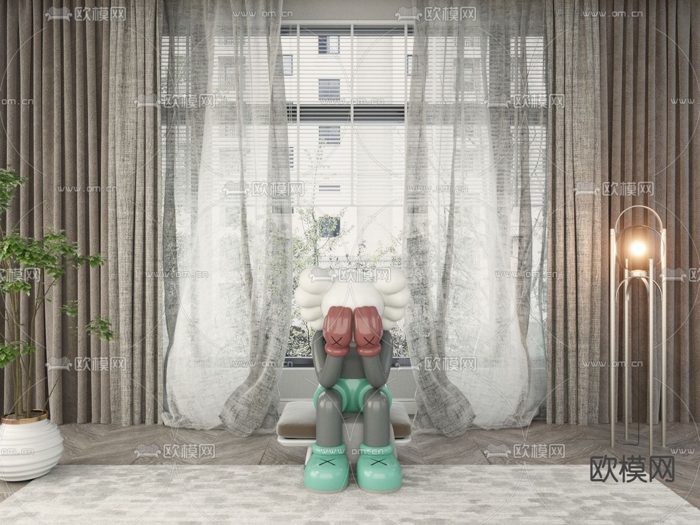 现代窗帘 纱帘3d模型下载_ID12135976_3dmax免费模型-欧模网