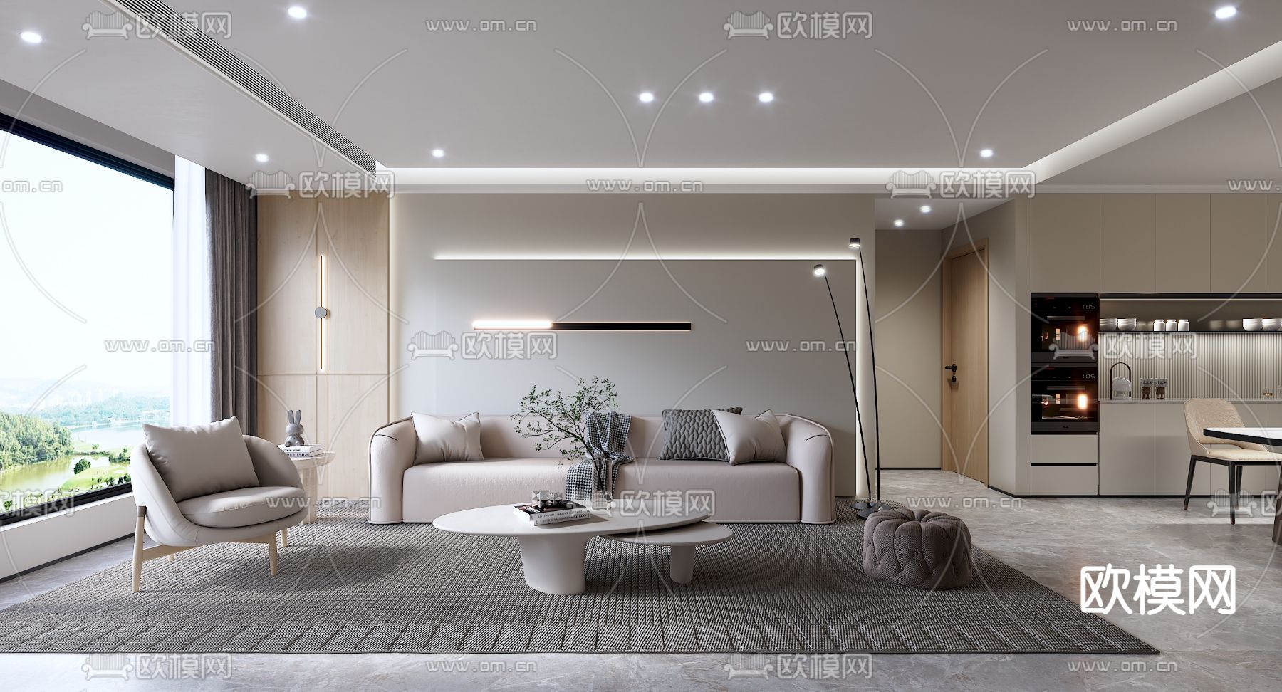 现代客厅3d模型下载_ID12135339_3dmax免费模型-欧模网