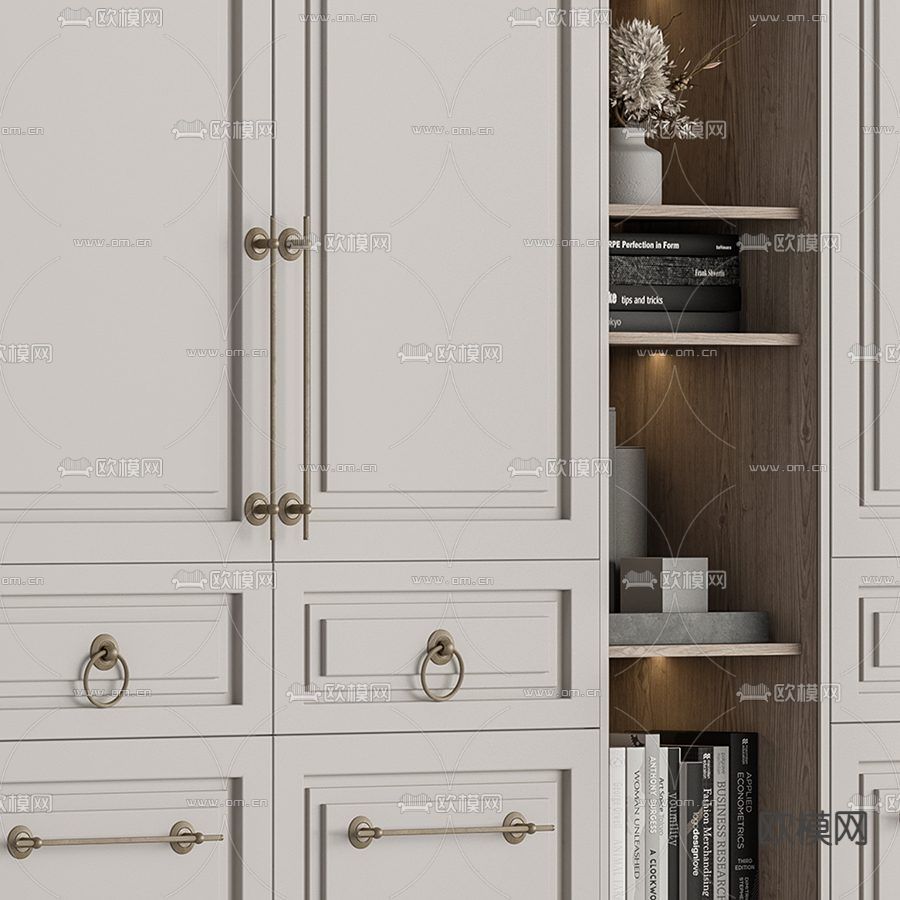 简欧一体式衣柜 衣橱3d模型下载（渲染图2）