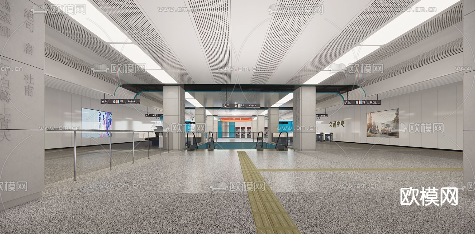 现代地铁站 站厅层su模型下载（渲染图1）