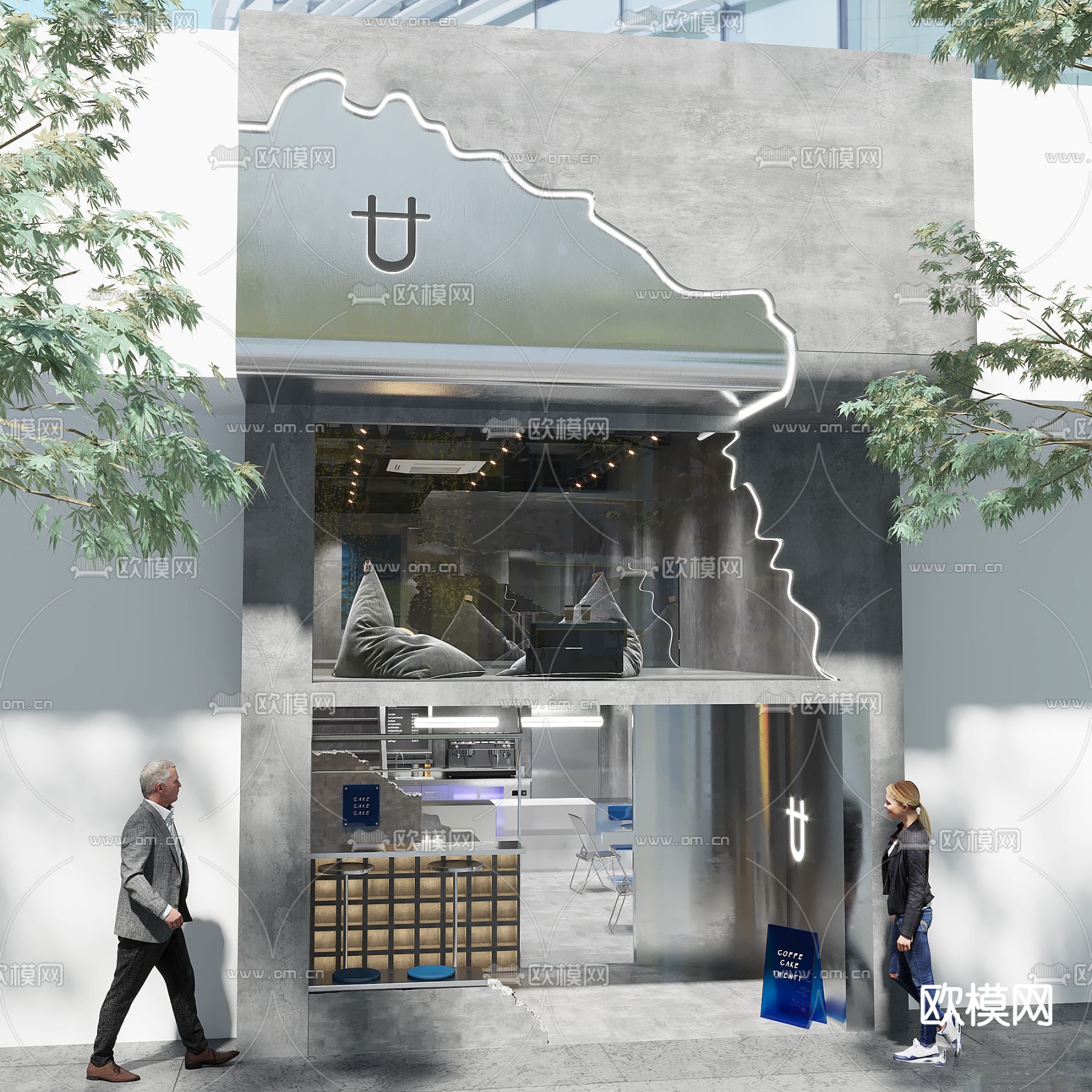 战后风奶茶店 咖啡店3d模型