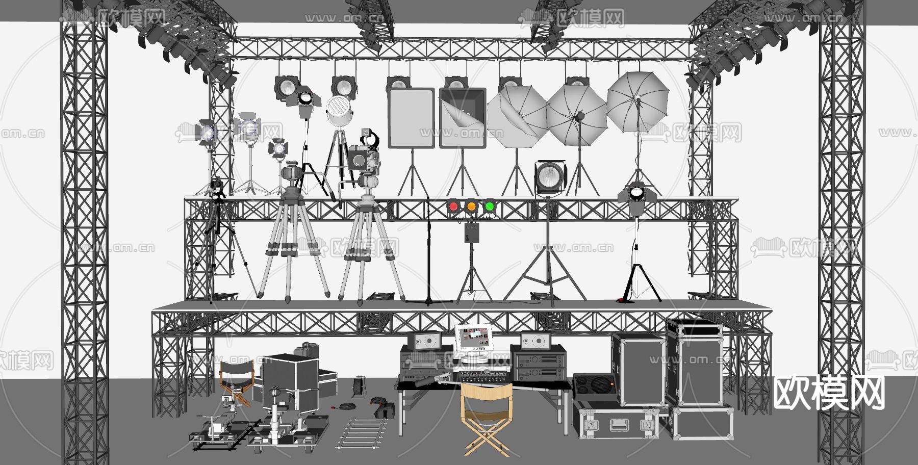 现代摄影棚直播厅su模型下载（渲染图2）