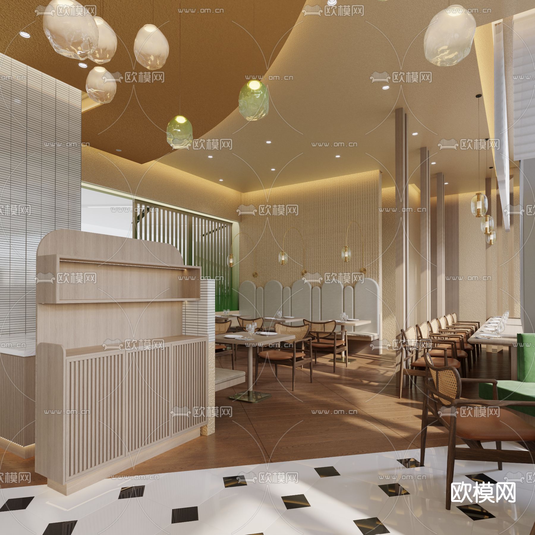 现代网红餐厅3d模型下载（渲染图2）