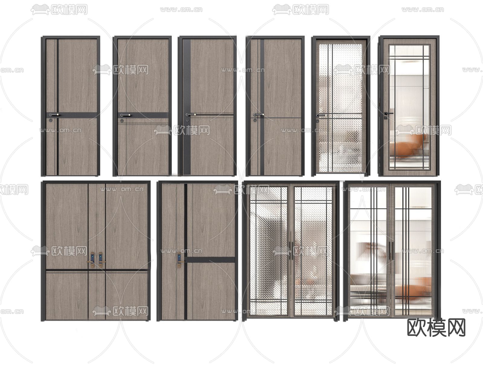 现代单开门双开玻璃门组合su模型下载_ID12137023_sketchup模型下载-欧模网
