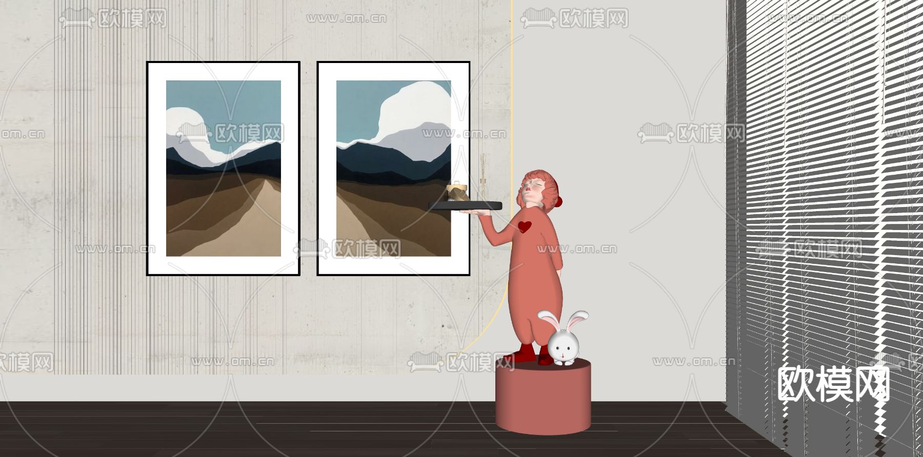 现代装饰挂画su模型下载（渲染图2）