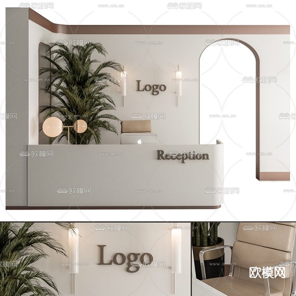 现代前台 接待台3d模型下载(渲染图1)