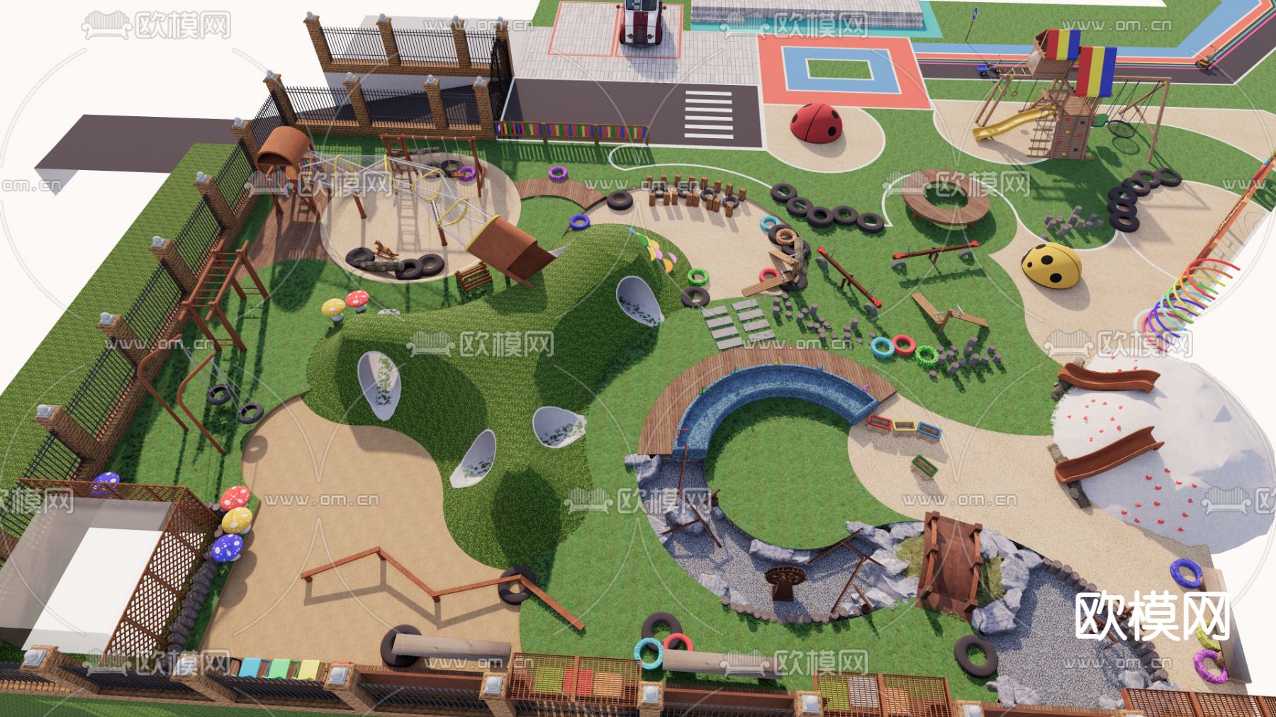 现代儿童游乐区su模型下载（渲染图1）