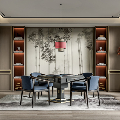  新中式棋牌室 麻将室su模型 