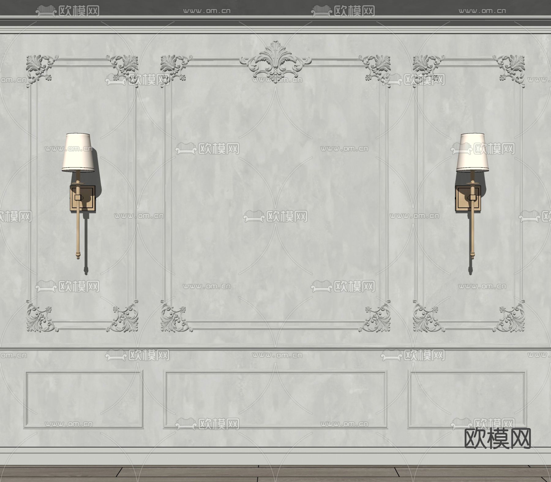 欧式雕花 卧室背景墙su模型下载（渲染图2）