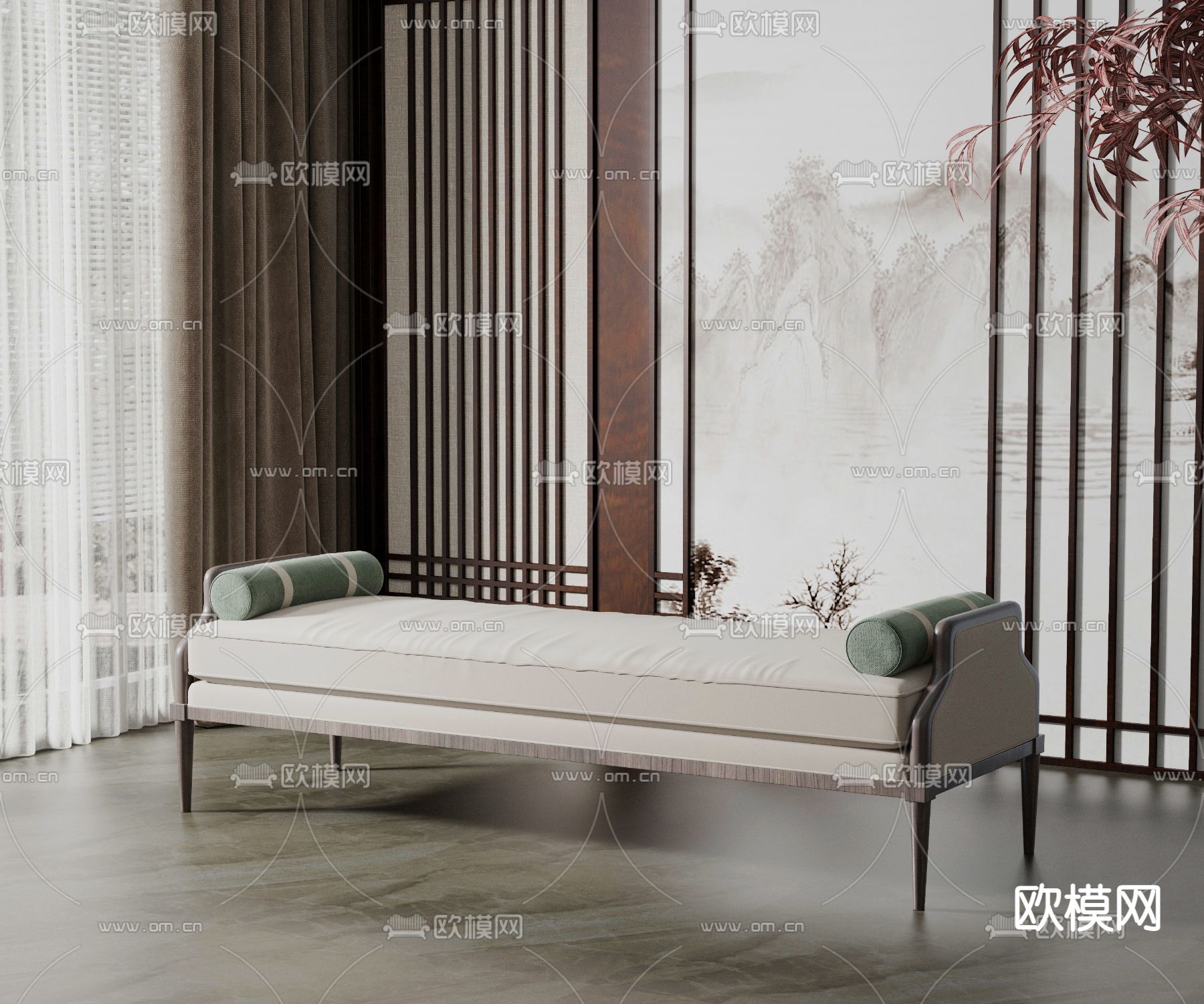 新中式米色沙发凳 凳子3d模型下载