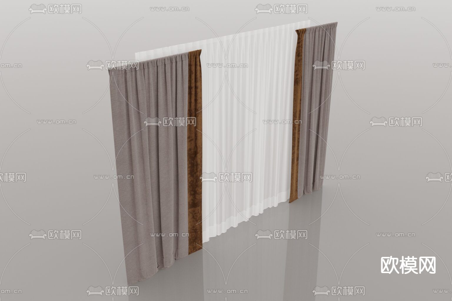 现代简约布艺遮光窗帘免费3d模型下载