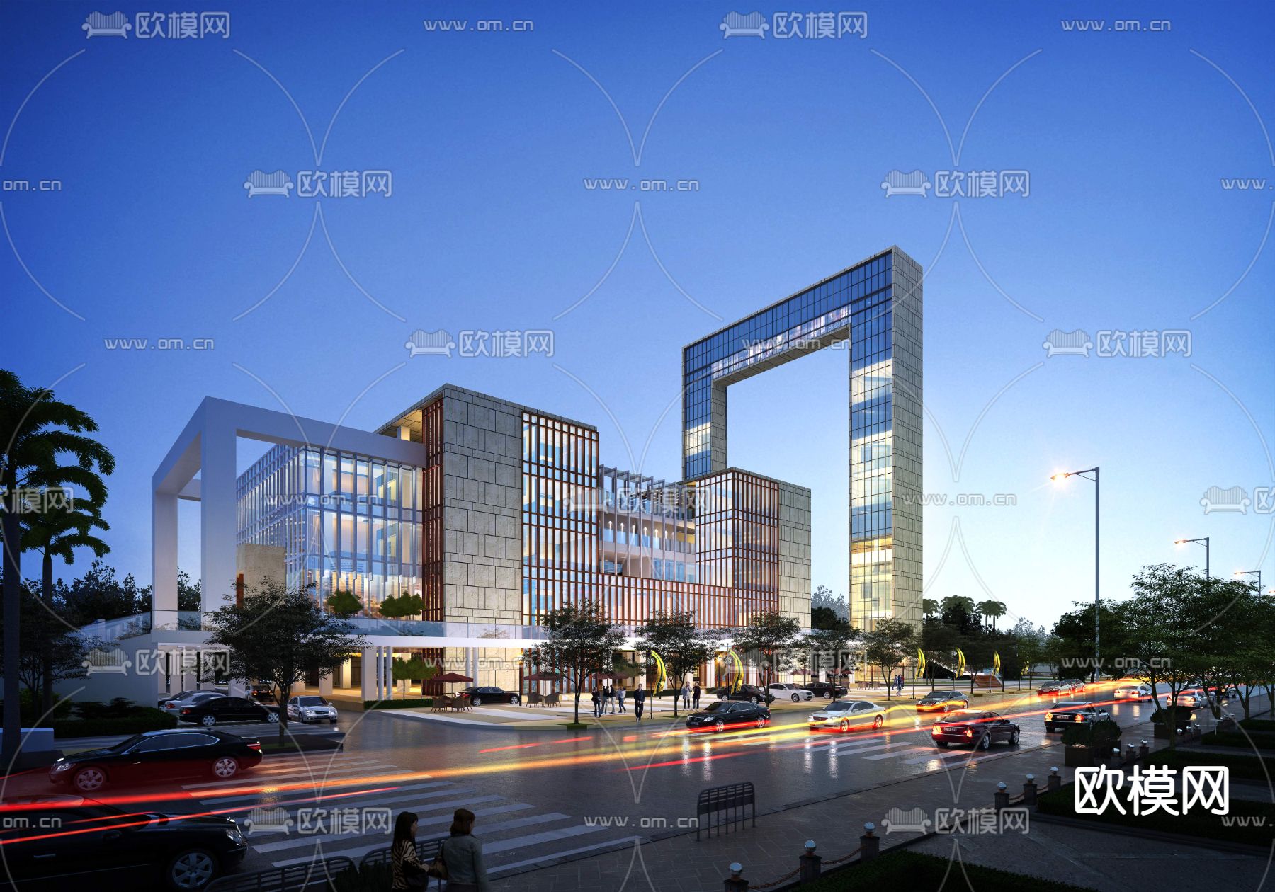 现代商业广场建筑外观夜景psd下载