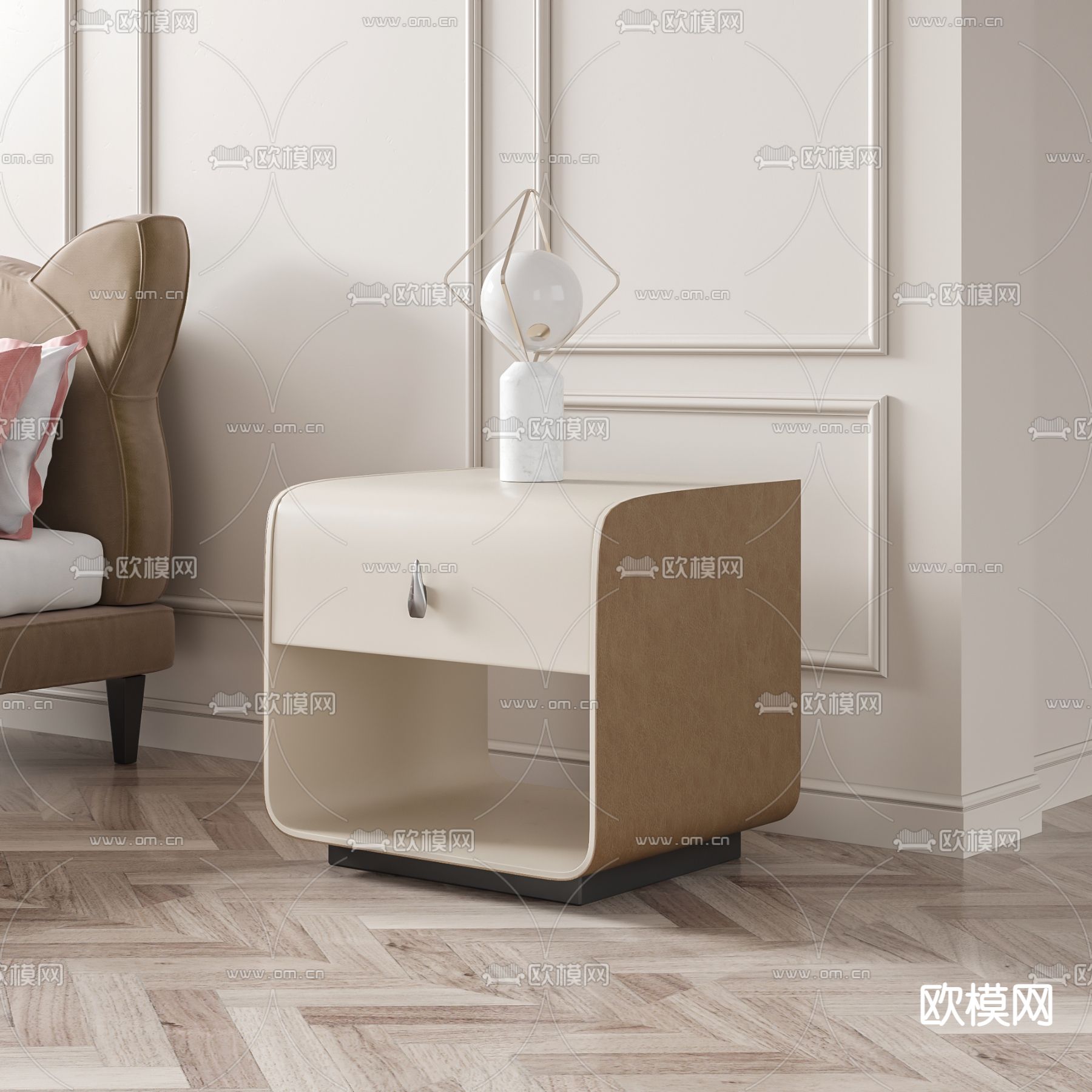 现代皮革床头柜3d模型下载