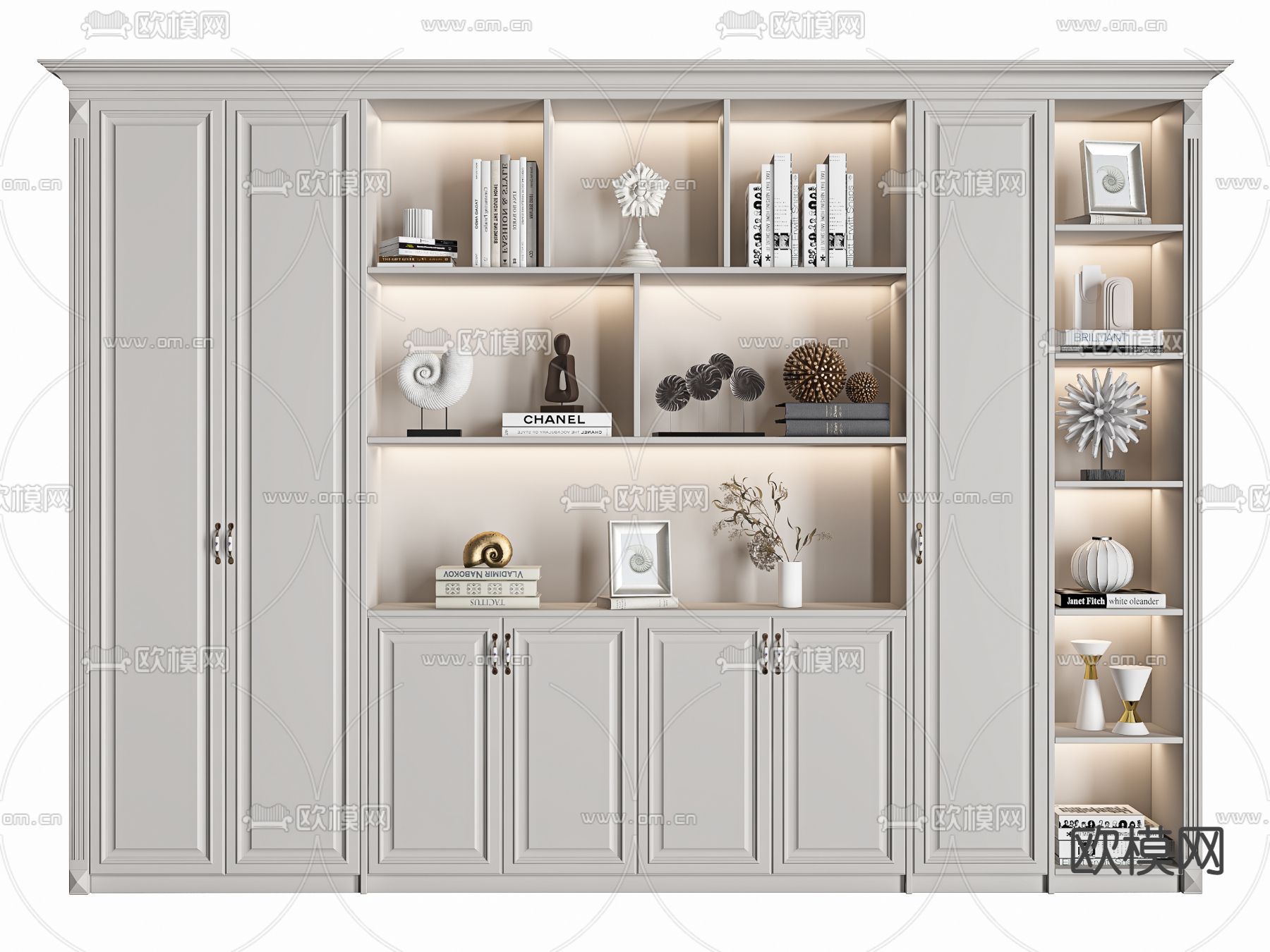 美式白色书柜3d模型下载