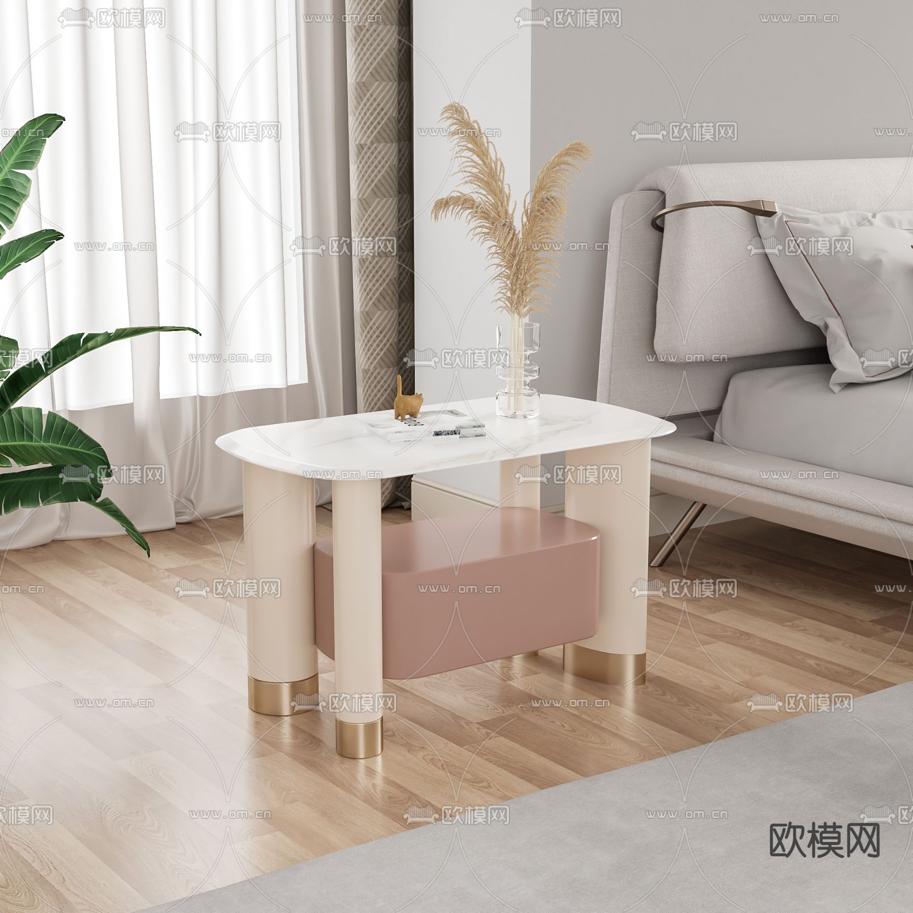 奶油风 边几 角几3d模型下载