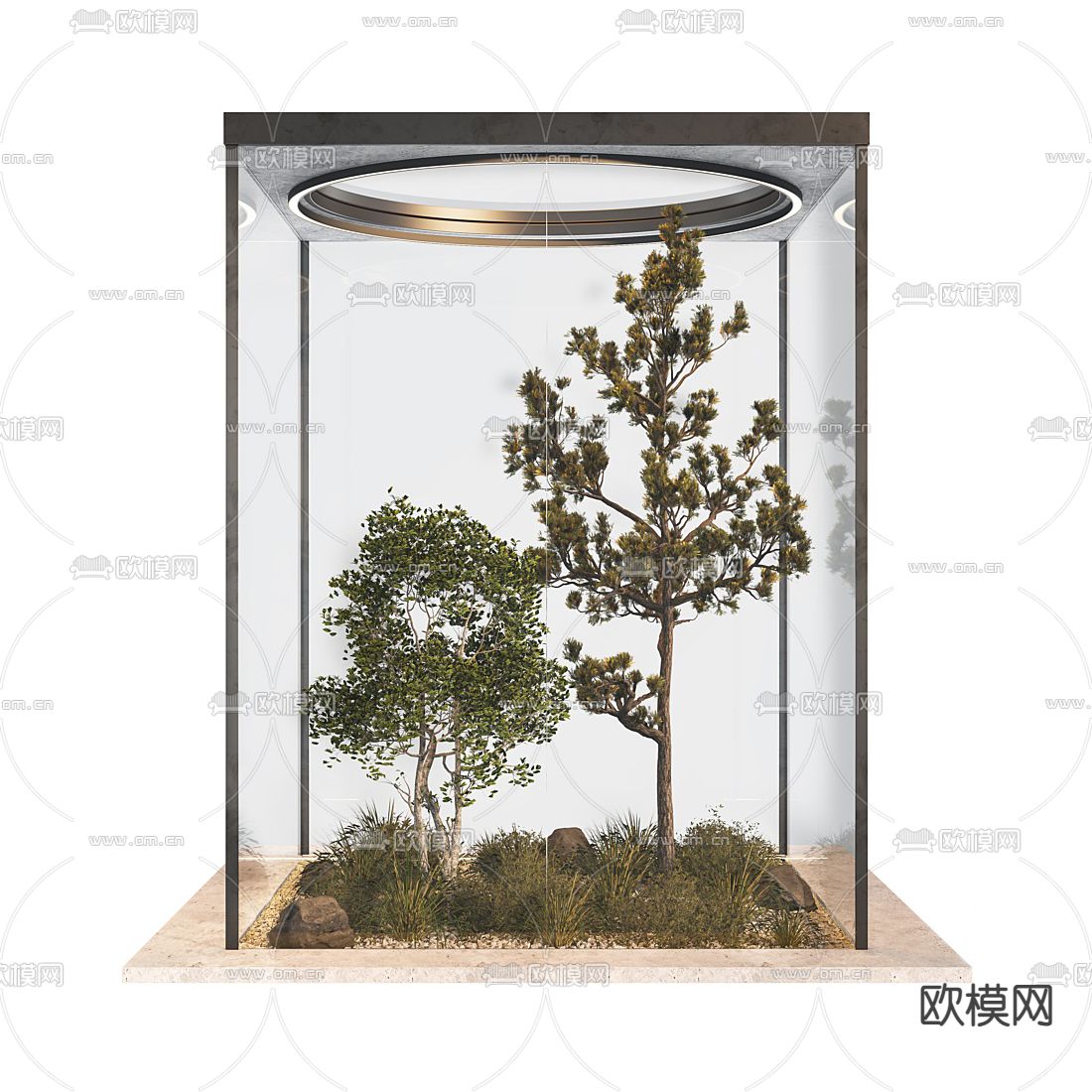 玻璃房 植物堆 景观小品3d模型下载（渲染图1）