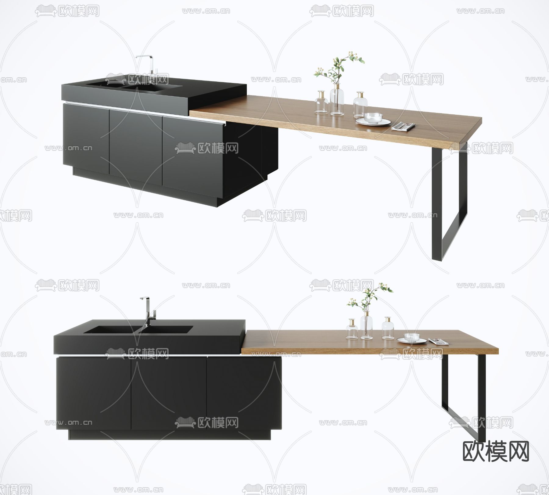现代中岛吧台3d模型下载