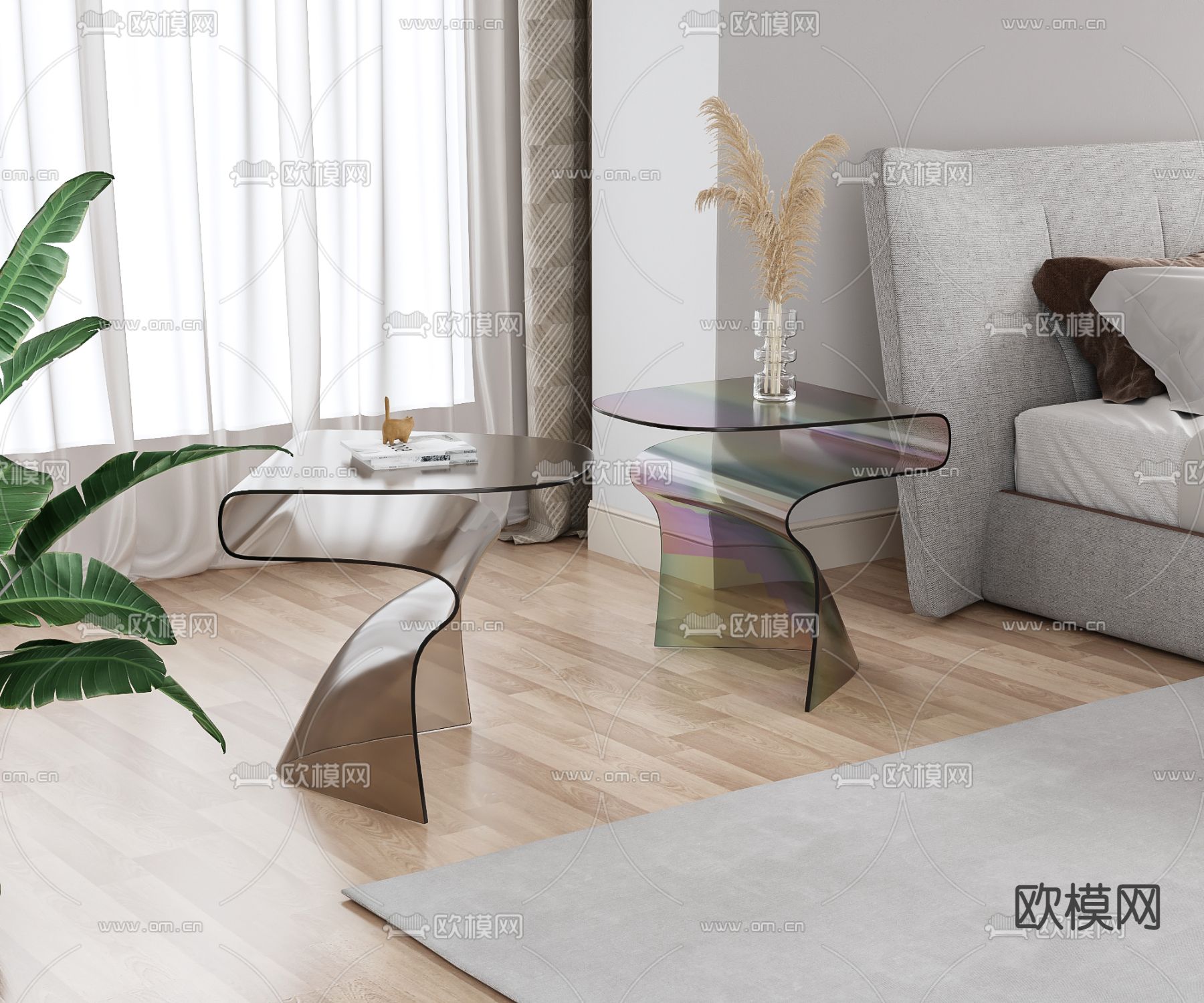 现代亚克力边几 角几3d模型