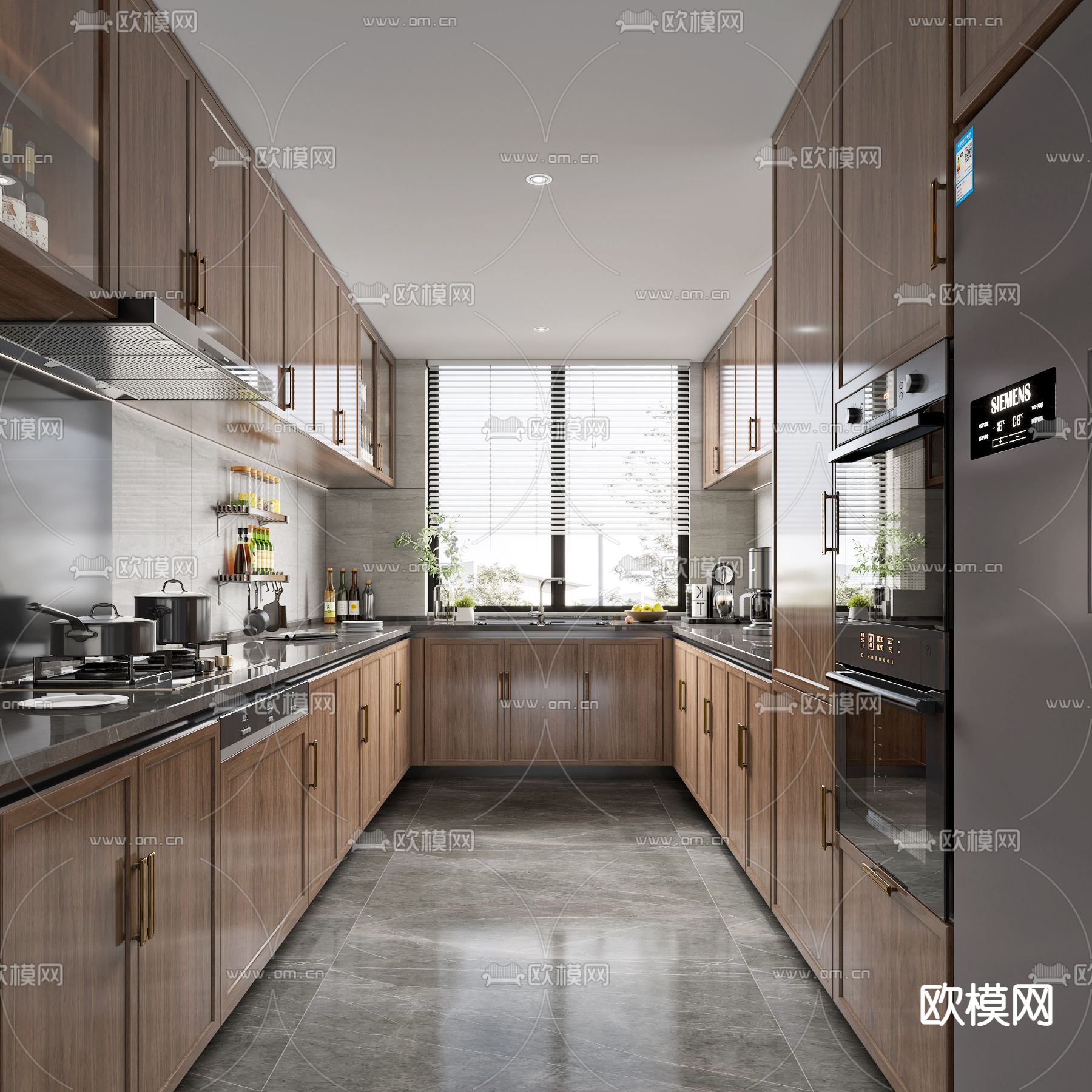 新中式厨房 橱柜3d模型下载_ID12137264_3dmax免费模型-欧模网