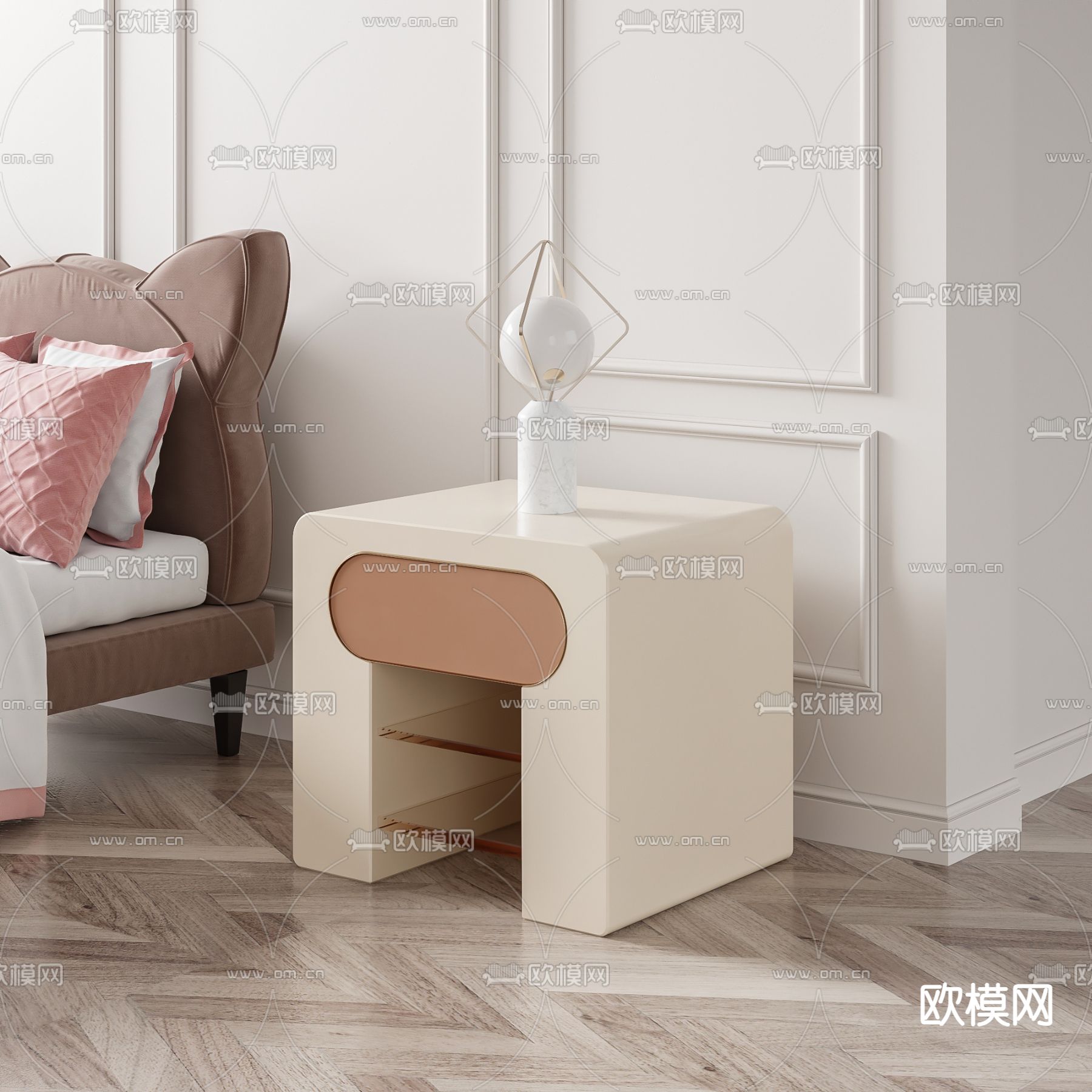 奶油风床头柜3d模型