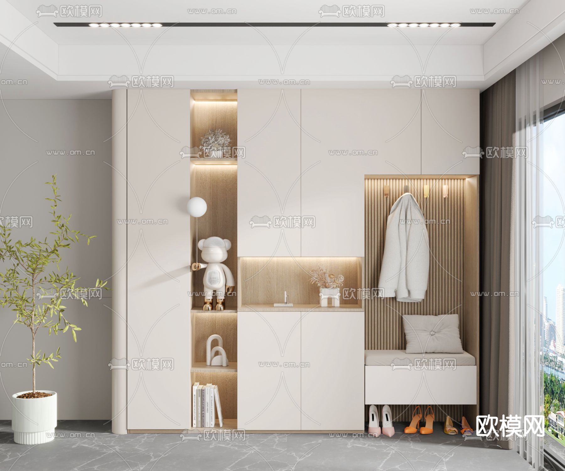 奶油风玄关鞋柜3d模型下载