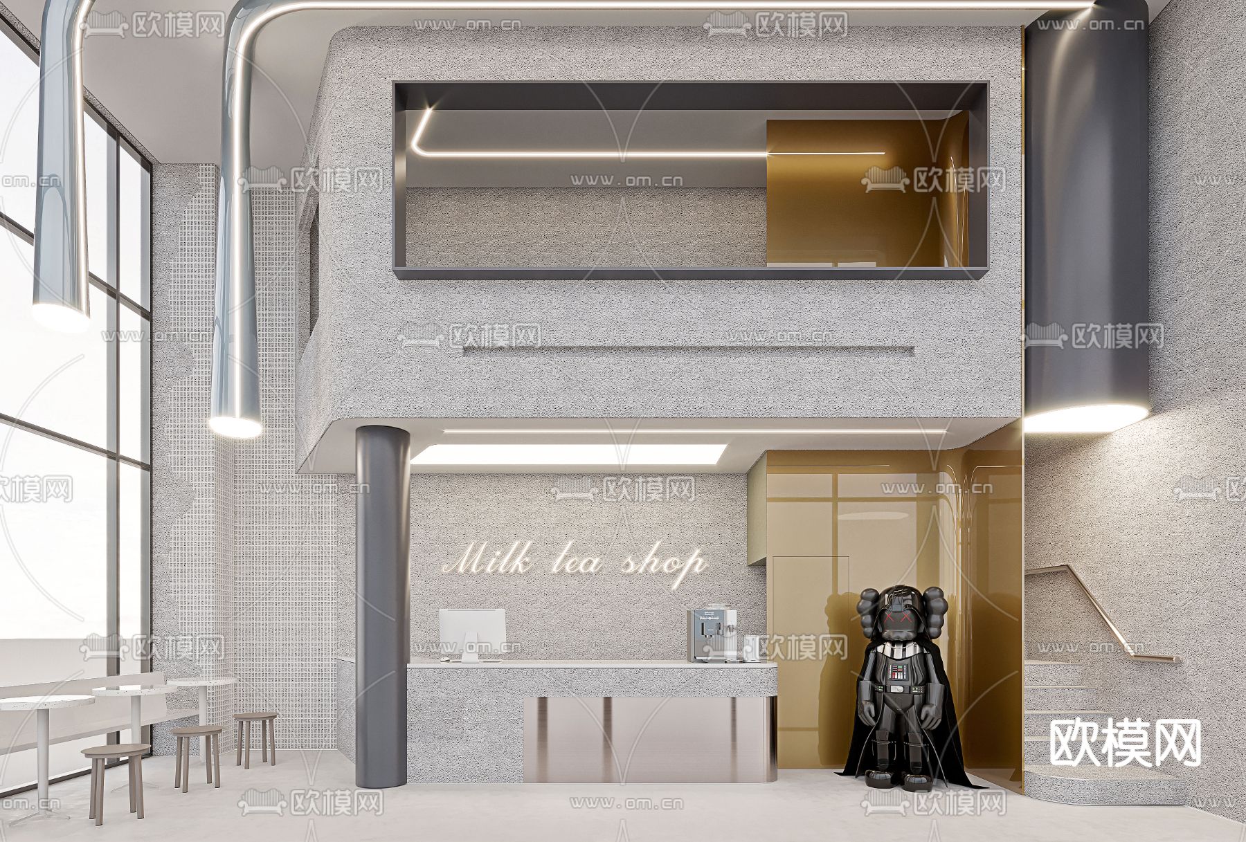 现代奶茶店3d模型下载