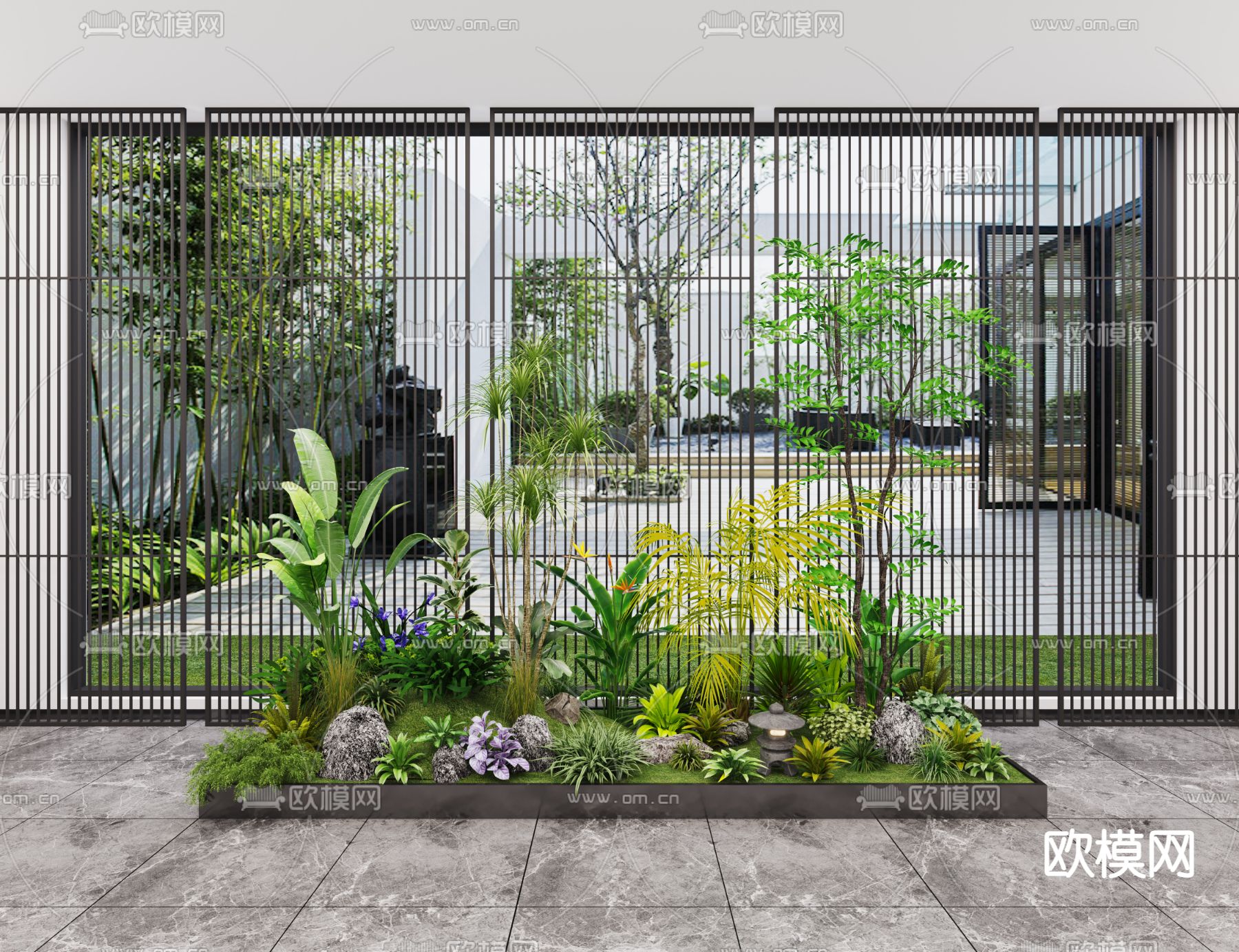 新中式庭院植物小品3d模型下载_ID12136654_3dmax免费模型-欧模网