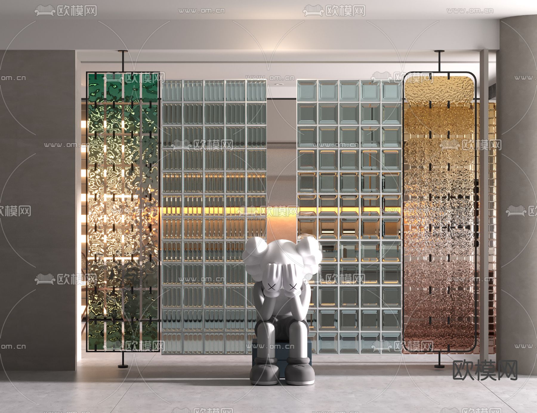 现代玻璃砖隔断屏风3d模型下载