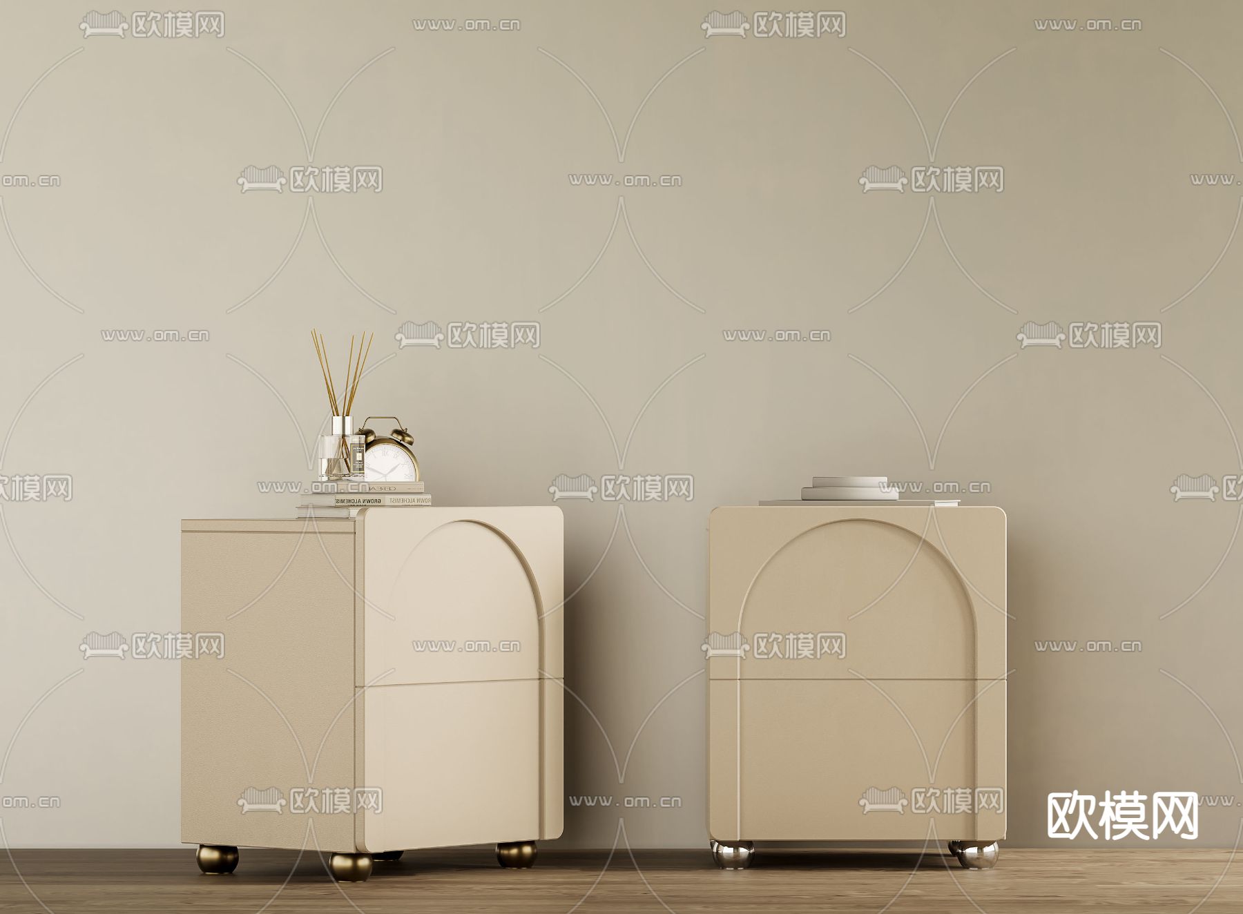 现代奶油风床头柜3d模型下载