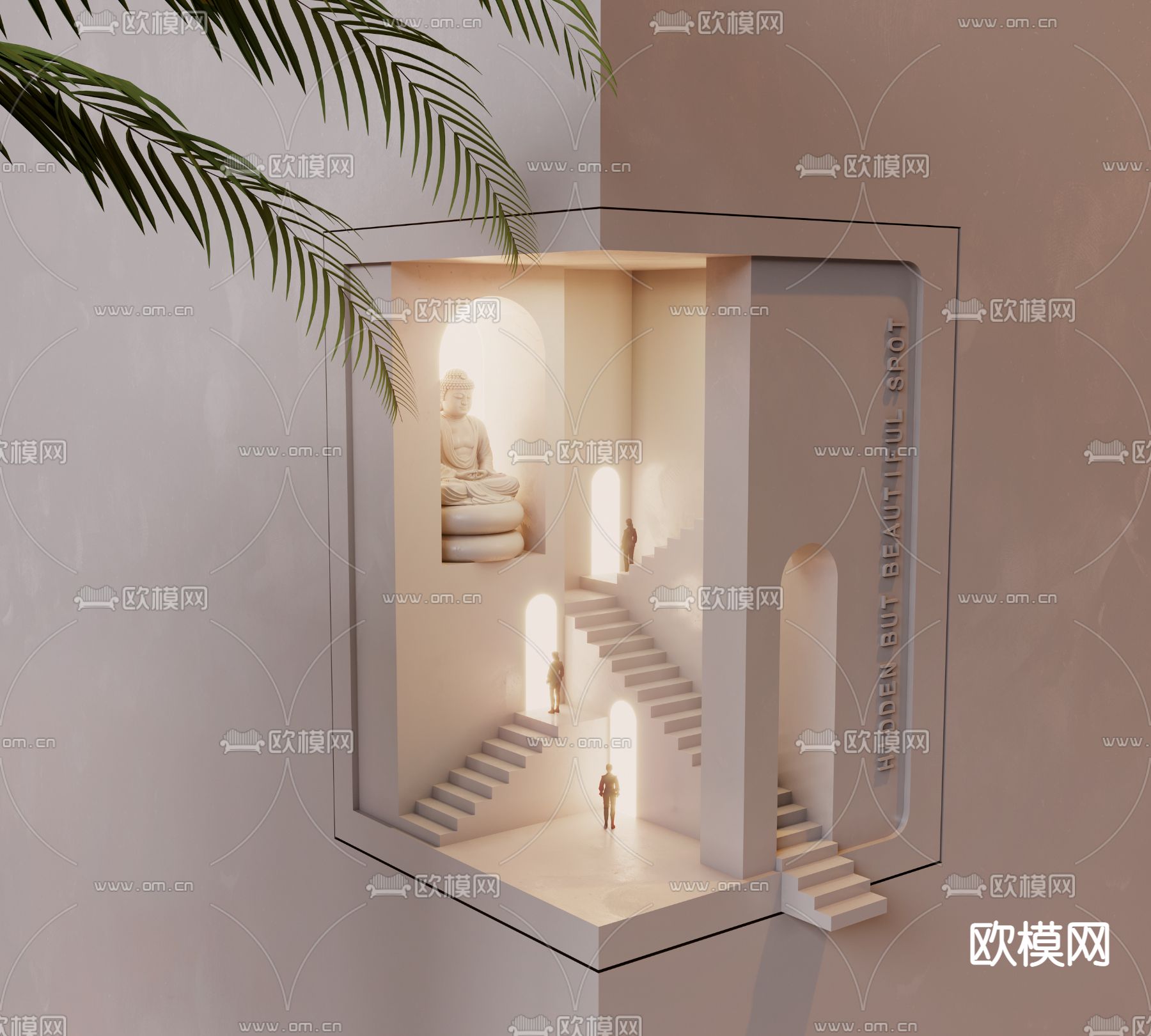 侘寂嵌入式墙角石膏壁灯3d模型