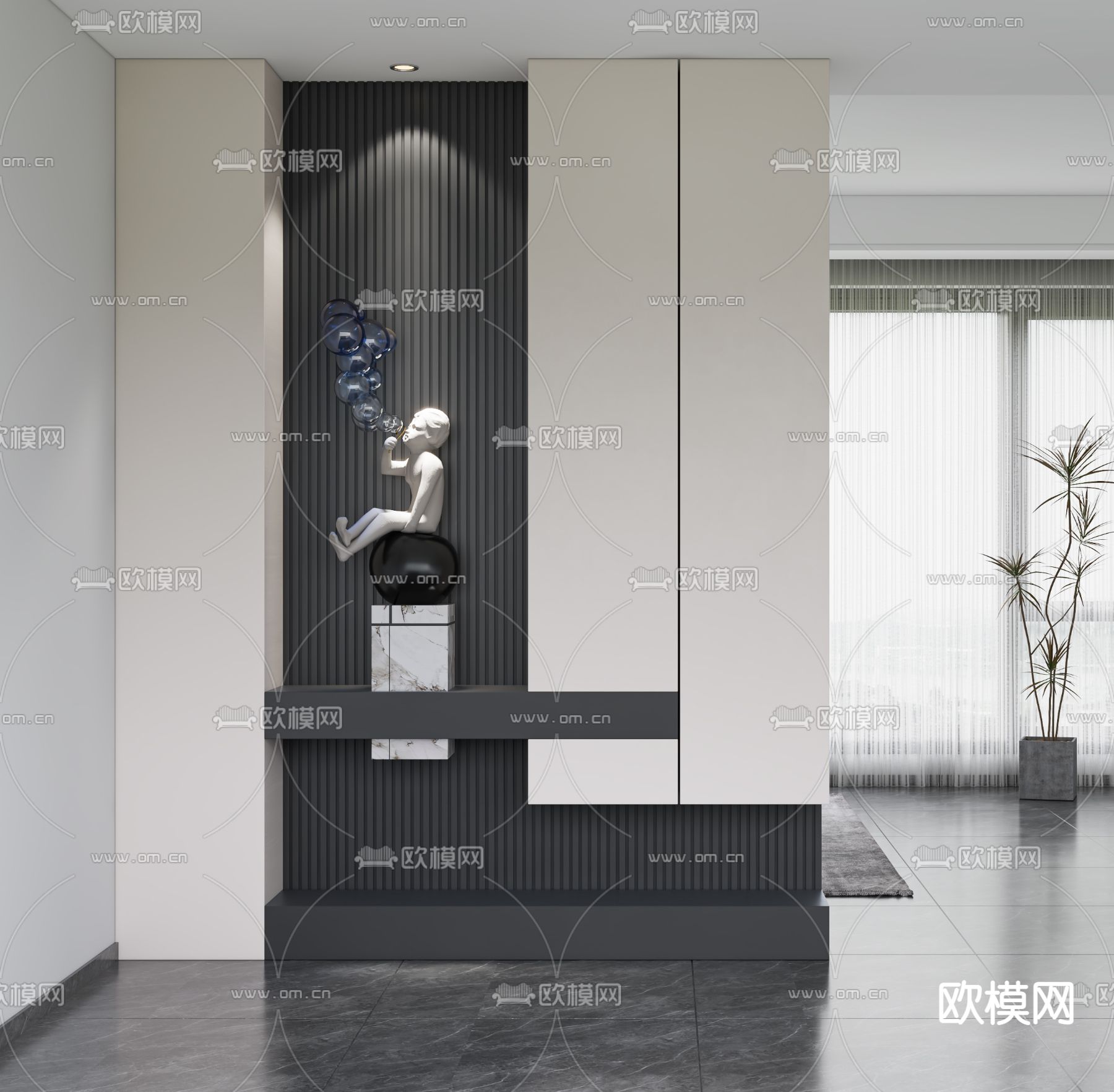 现代入户玄关鞋柜3d模型下载_ID12135853_3dmax免费模型-欧模网