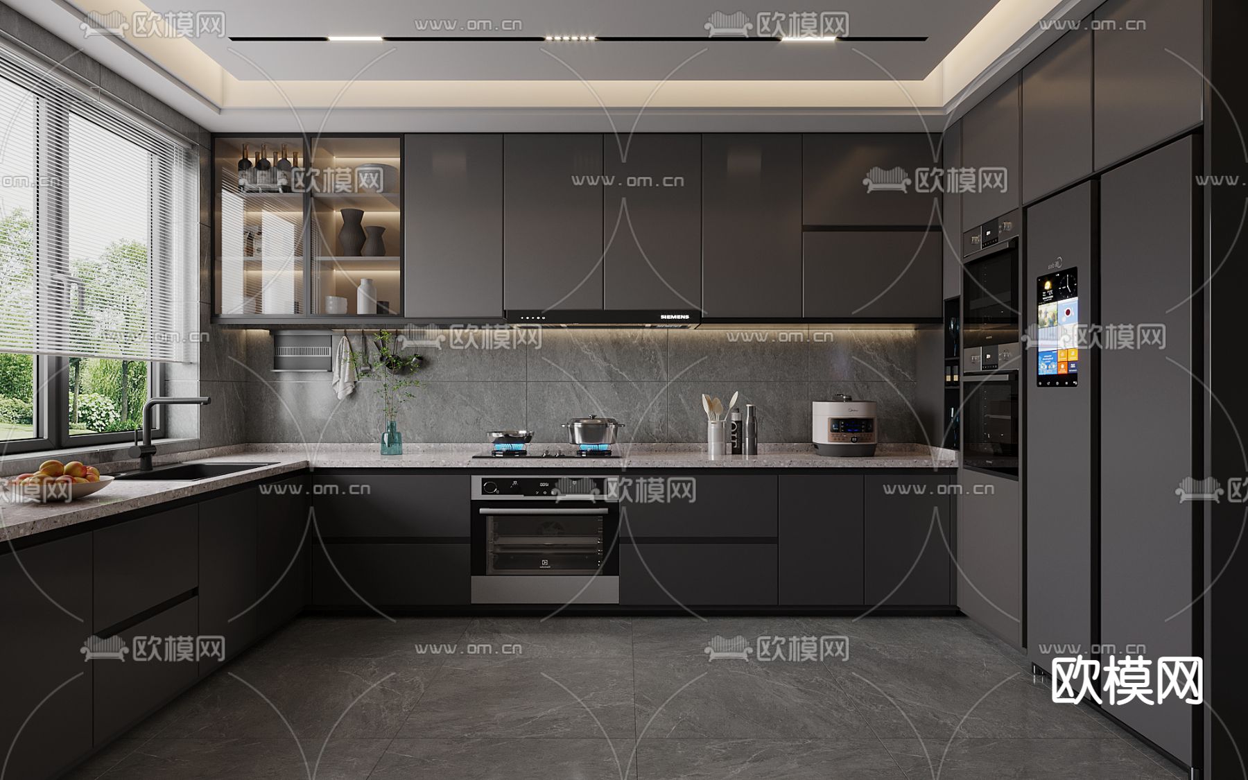 现代高级灰厨房3d模型下载
